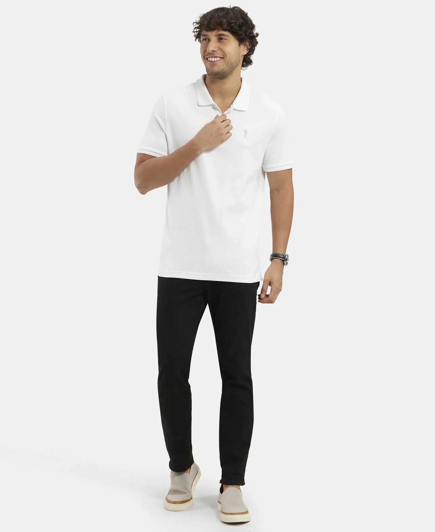 Super Combed Cotton Rich Solid Half Sleeve Polo T-Shirt - White - Image 6