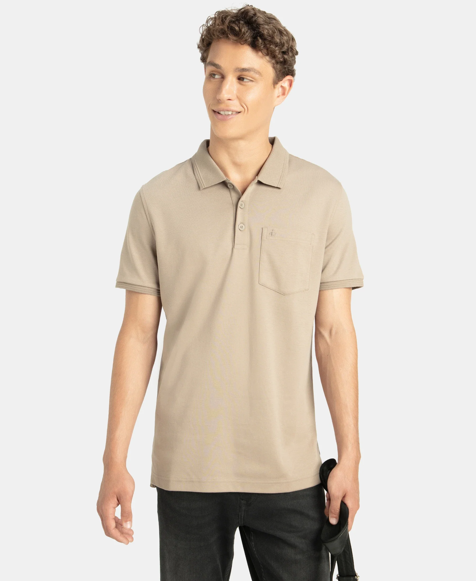 Super Combed Cotton Rich Solid Half Sleeve Polo T-Shirt with Chest Pocket - Desert Taupe - Image 5