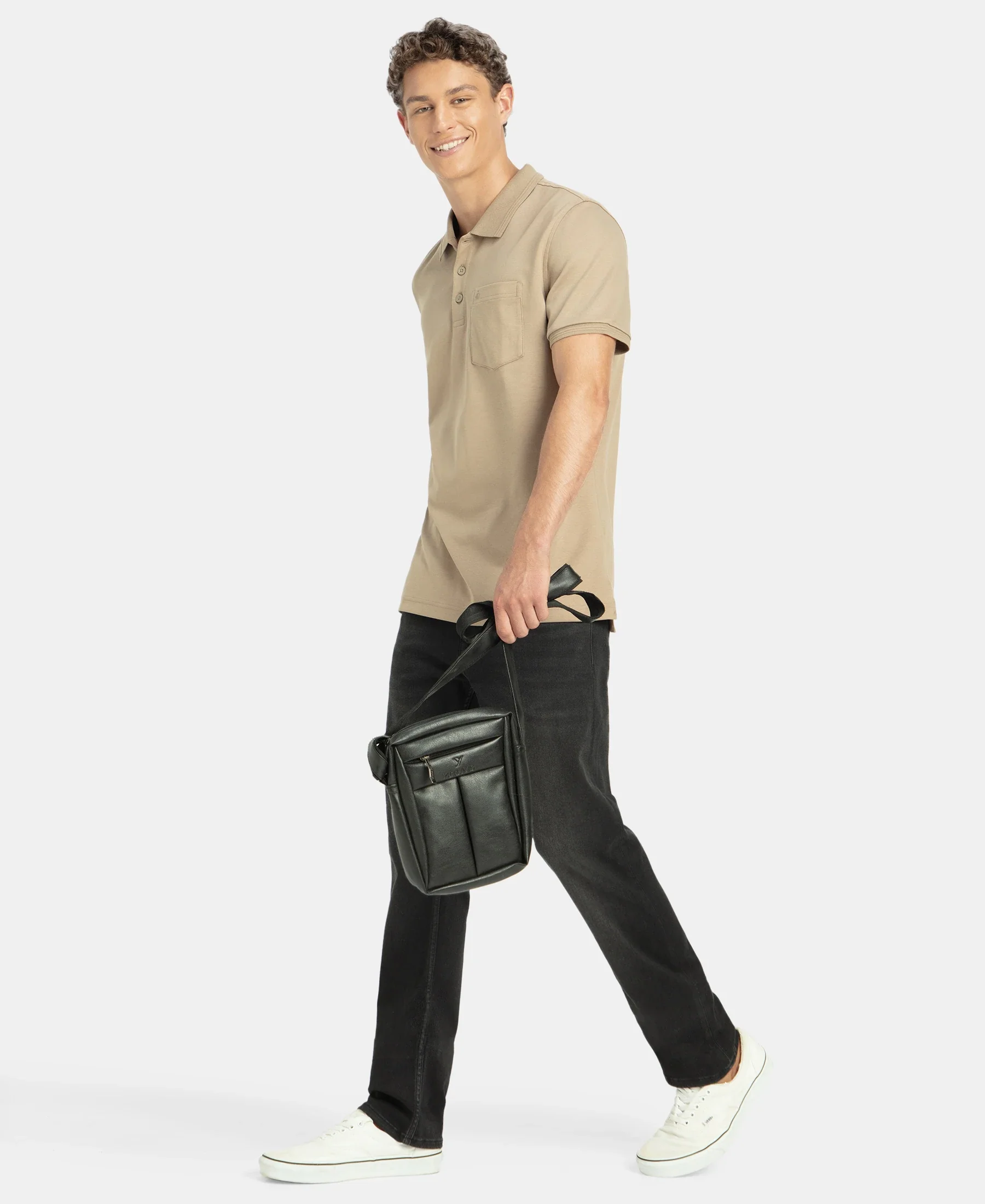 Super Combed Cotton Rich Solid Half Sleeve Polo T-Shirt with Chest Pocket - Desert Taupe - Image 6