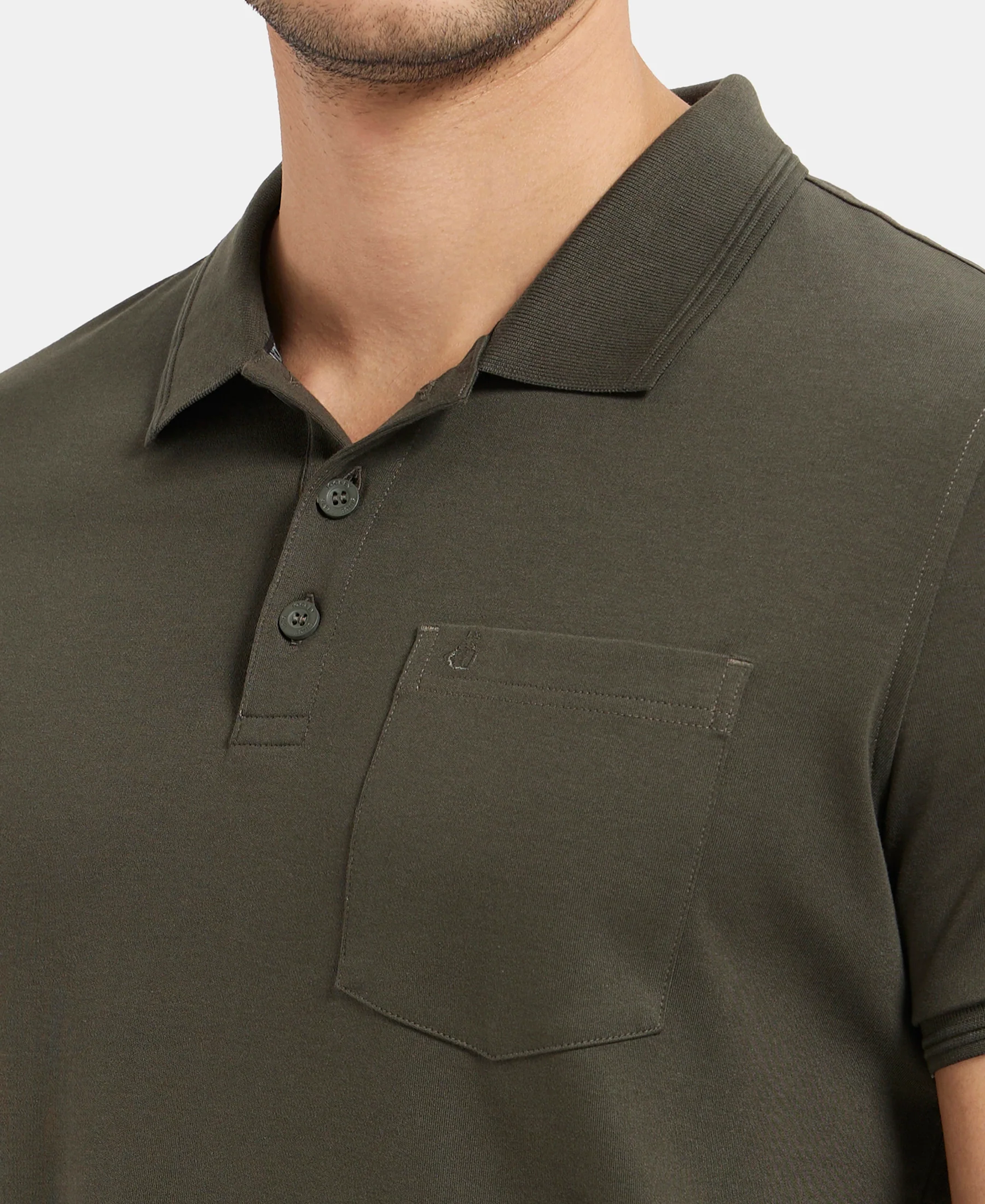Super Combed Cotton Rich Solid Half Sleeve Polo T-Shirt with Chest Pocket - Olive - Image 7