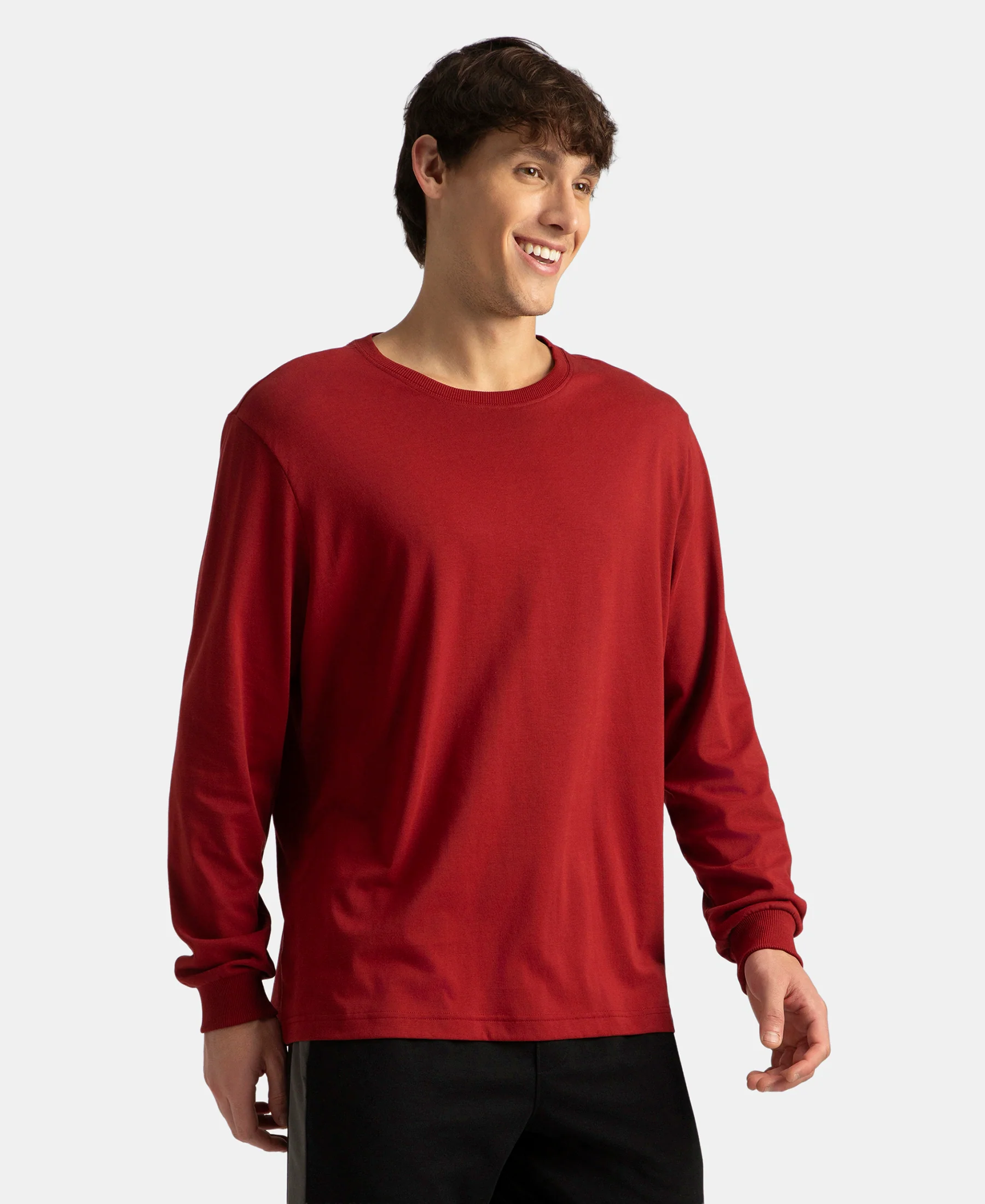 Super Combed Cotton Rich Solid Round Neck Full Sleeve T-Shirt - Sundried Tomato - Image 2