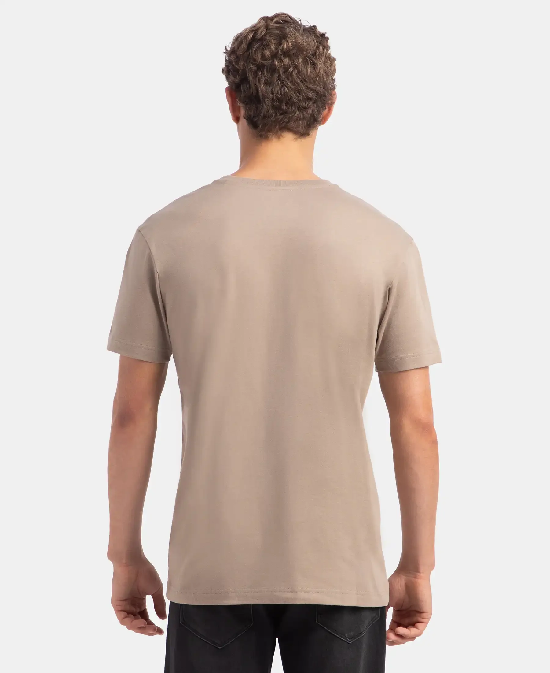 Super Combed Cotton Rich Solid V Neck Half Sleeve T-Shirt - Desert Taupe - Image 3