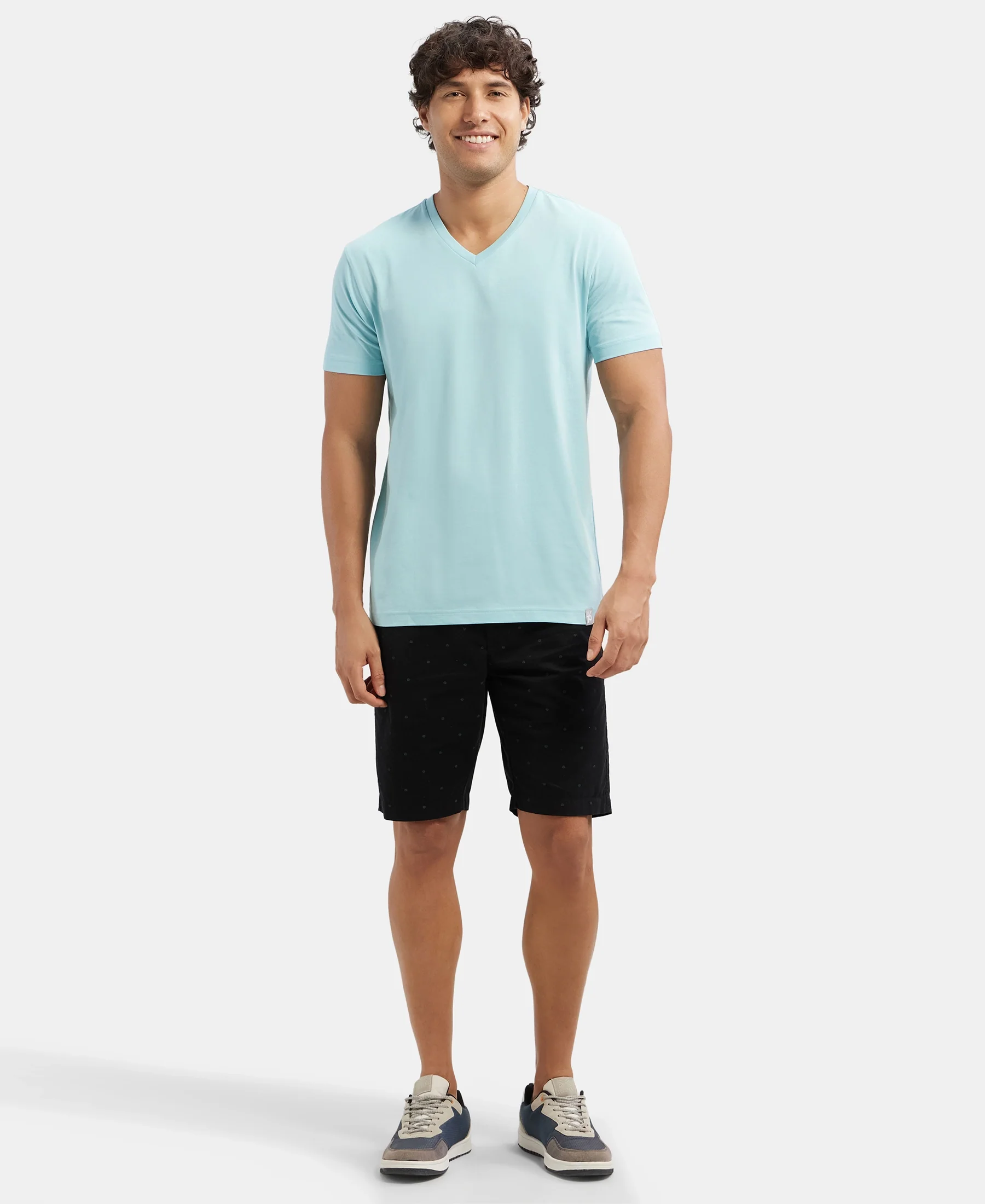 Super Combed Cotton Rich Solid V Neck Half Sleeve T-Shirt - Sea Angel - Image 4