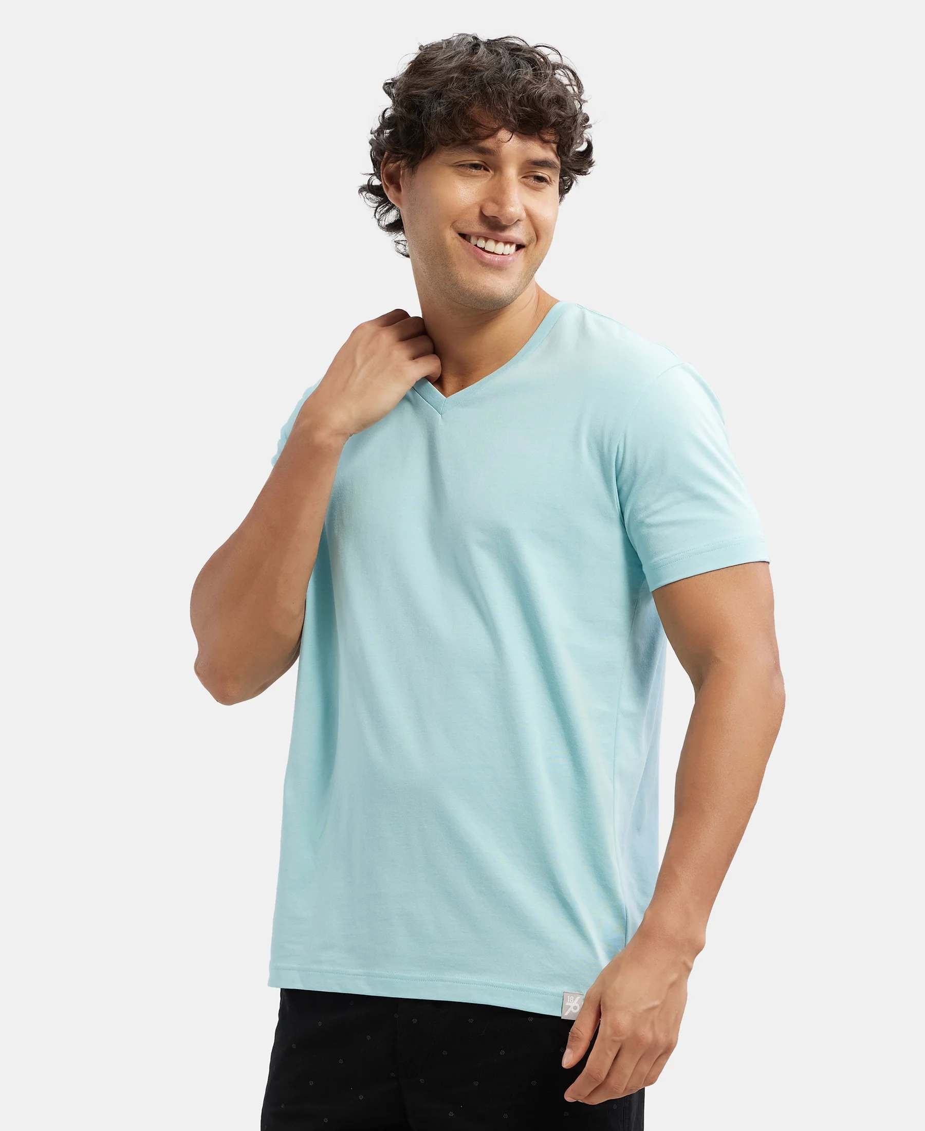 Super Combed Cotton Rich Solid V Neck Half Sleeve T-Shirt - Sea Angel - Image 5