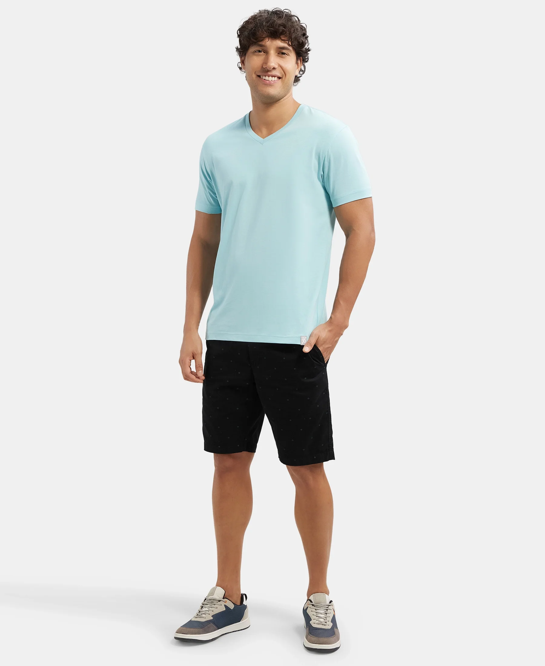 Super Combed Cotton Rich Solid V Neck Half Sleeve T-Shirt - Sea Angel - Image 6
