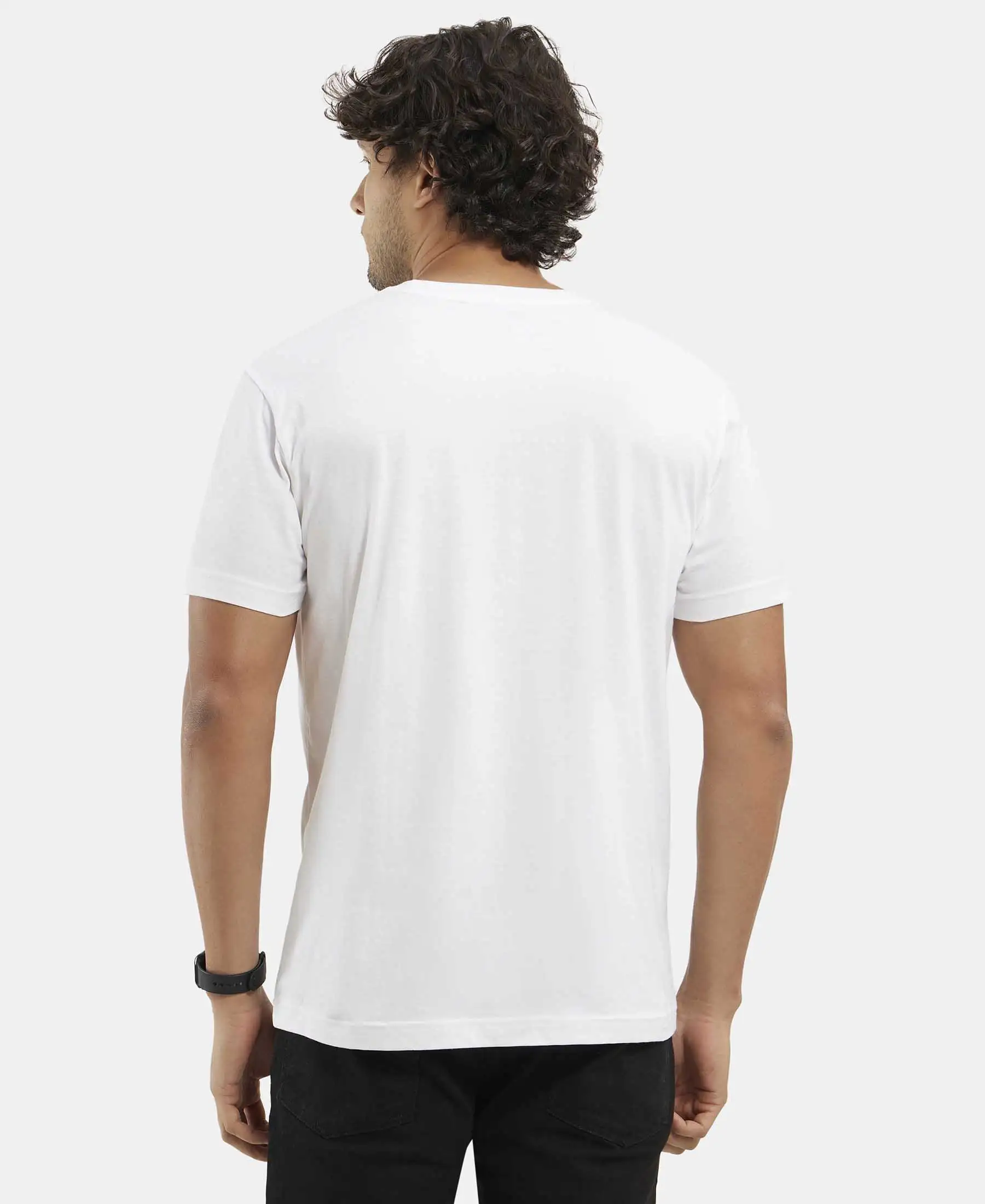 Super Combed Cotton Rich Solid V Neck Half Sleeve T-Shirt - White - Image 3