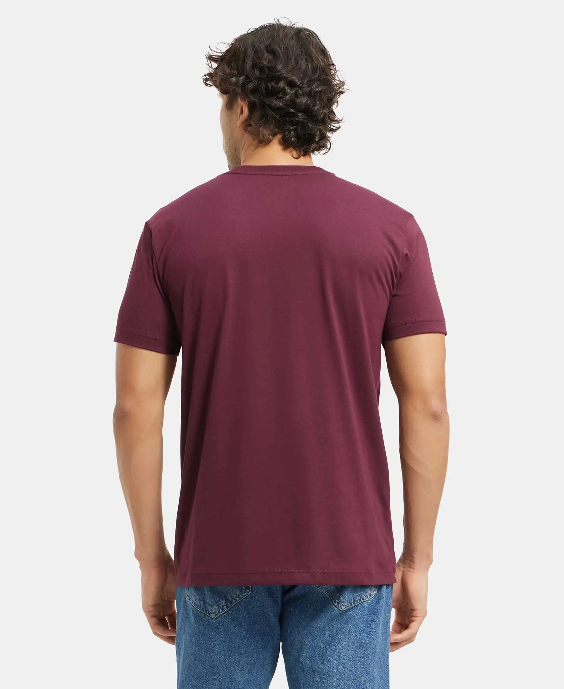 Super Combed Cotton Rich Solid V Neck Half Sleeve T-Shirt  - Wine Tasting - Image 3