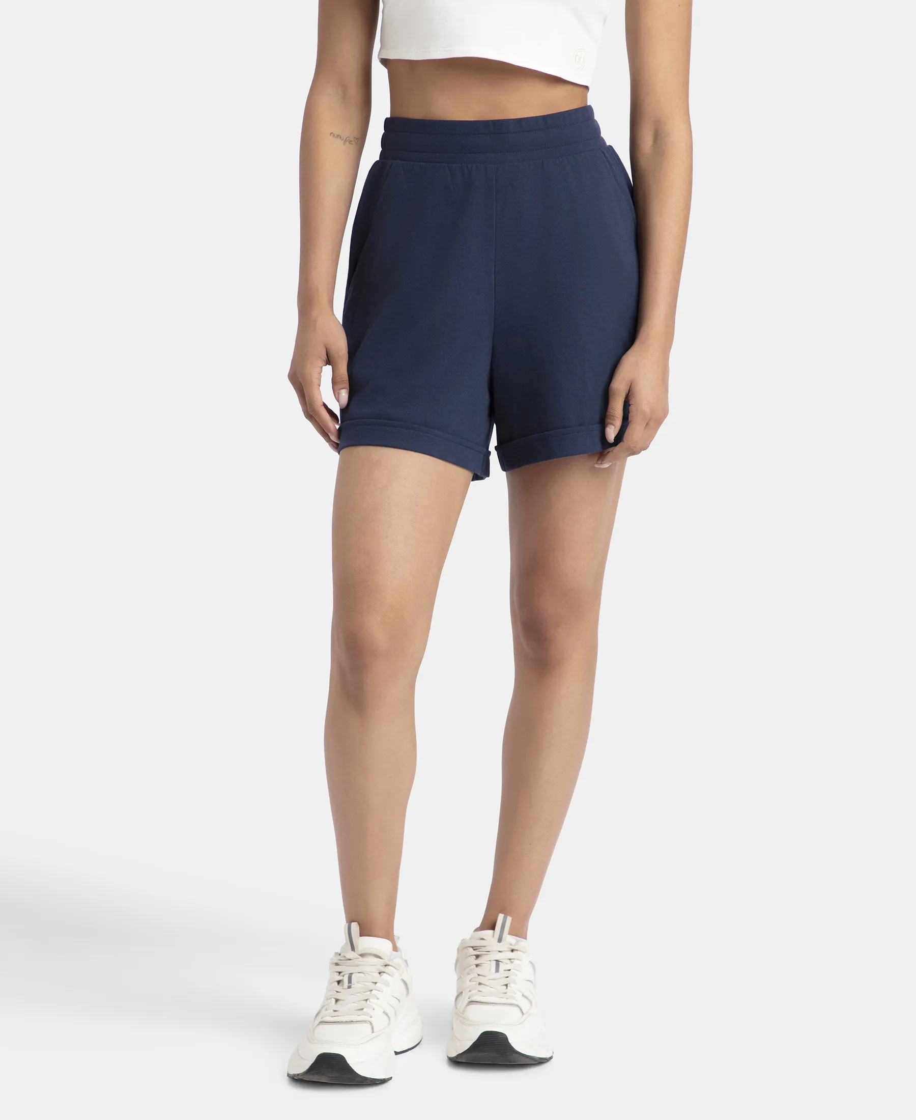 Super Combed Cotton Rich Straight Fit Shorts with Side Pockets - Navy Blazer