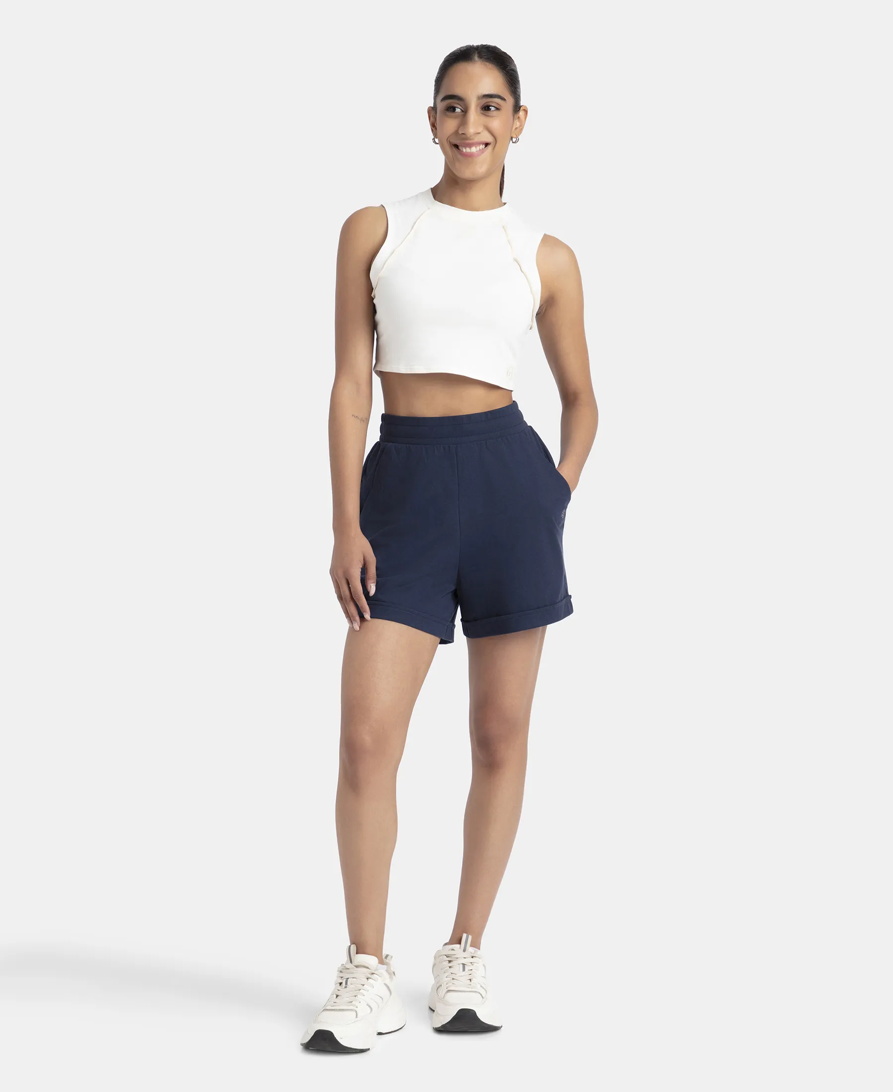 Super Combed Cotton Rich Straight Fit Shorts with Side Pockets - Navy Blazer - Image 4