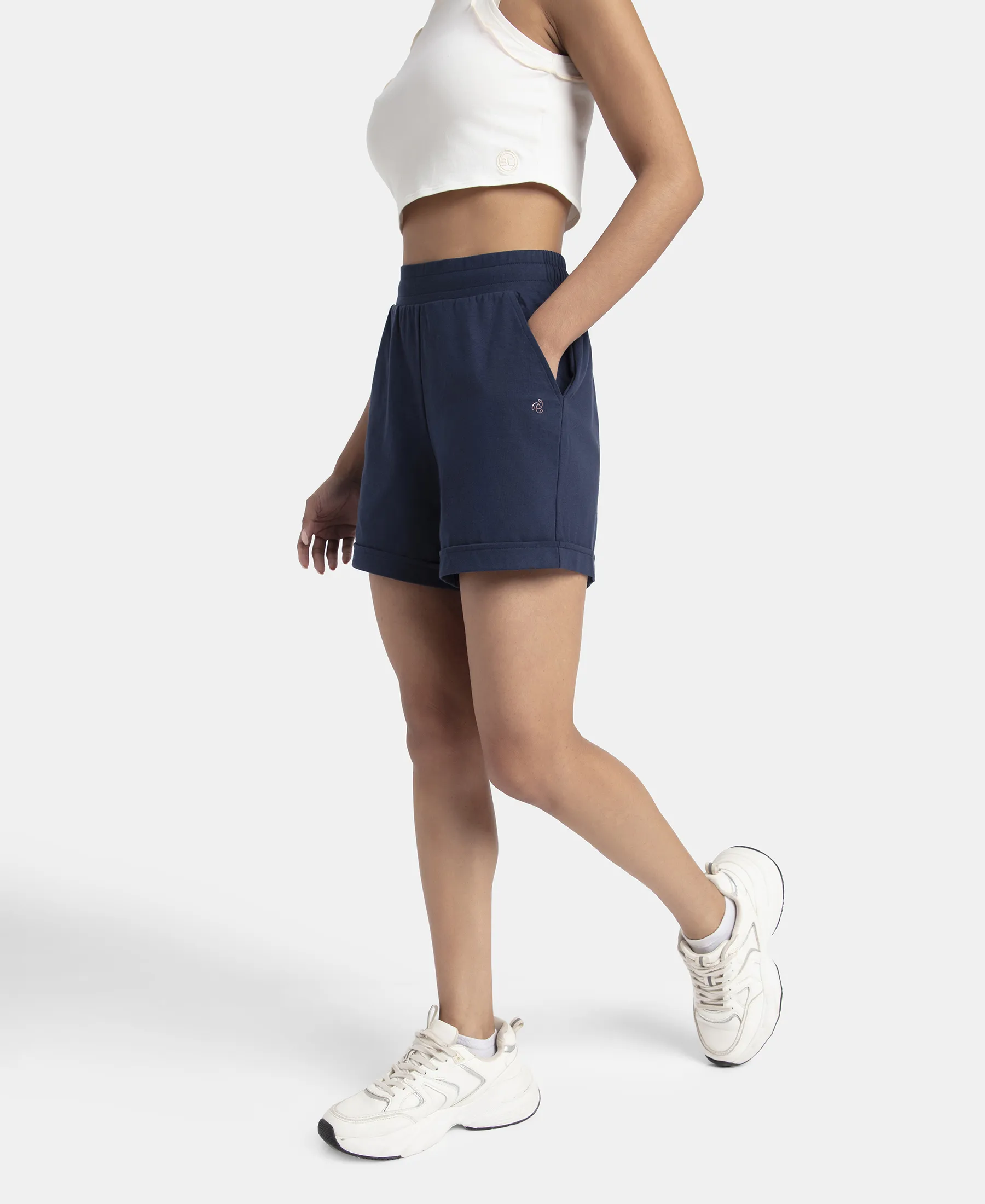 Super Combed Cotton Rich Straight Fit Shorts with Side Pockets - Navy Blazer - Image 5