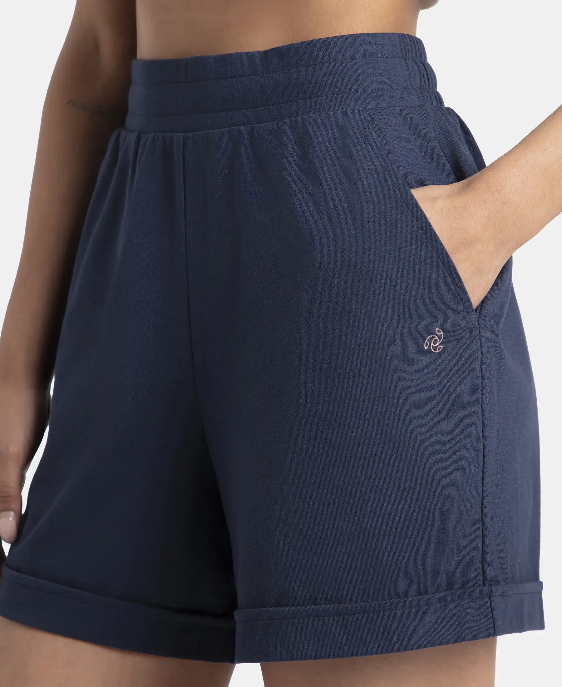 Super Combed Cotton Rich Straight Fit Shorts with Side Pockets - Navy Blazer - Image 6