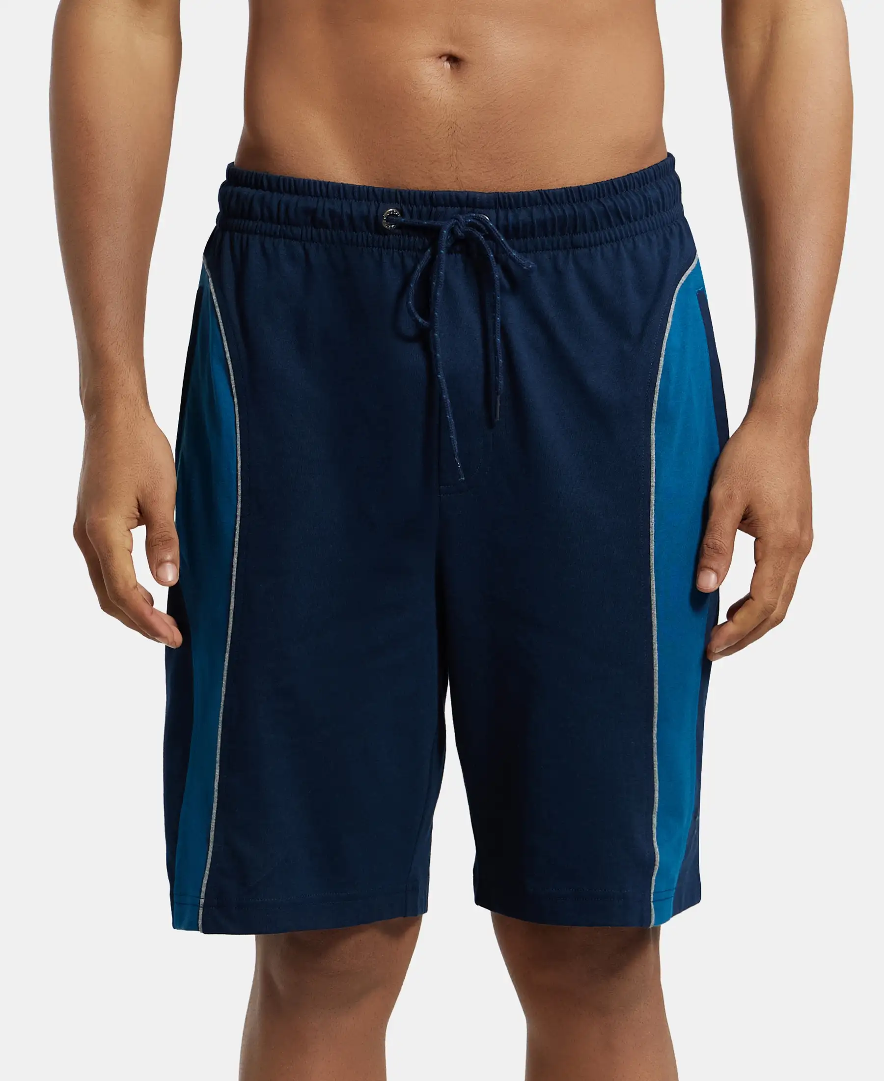 Super Combed Cotton Rich Straight Fit Shorts with Side Pockets - Navy & Steller