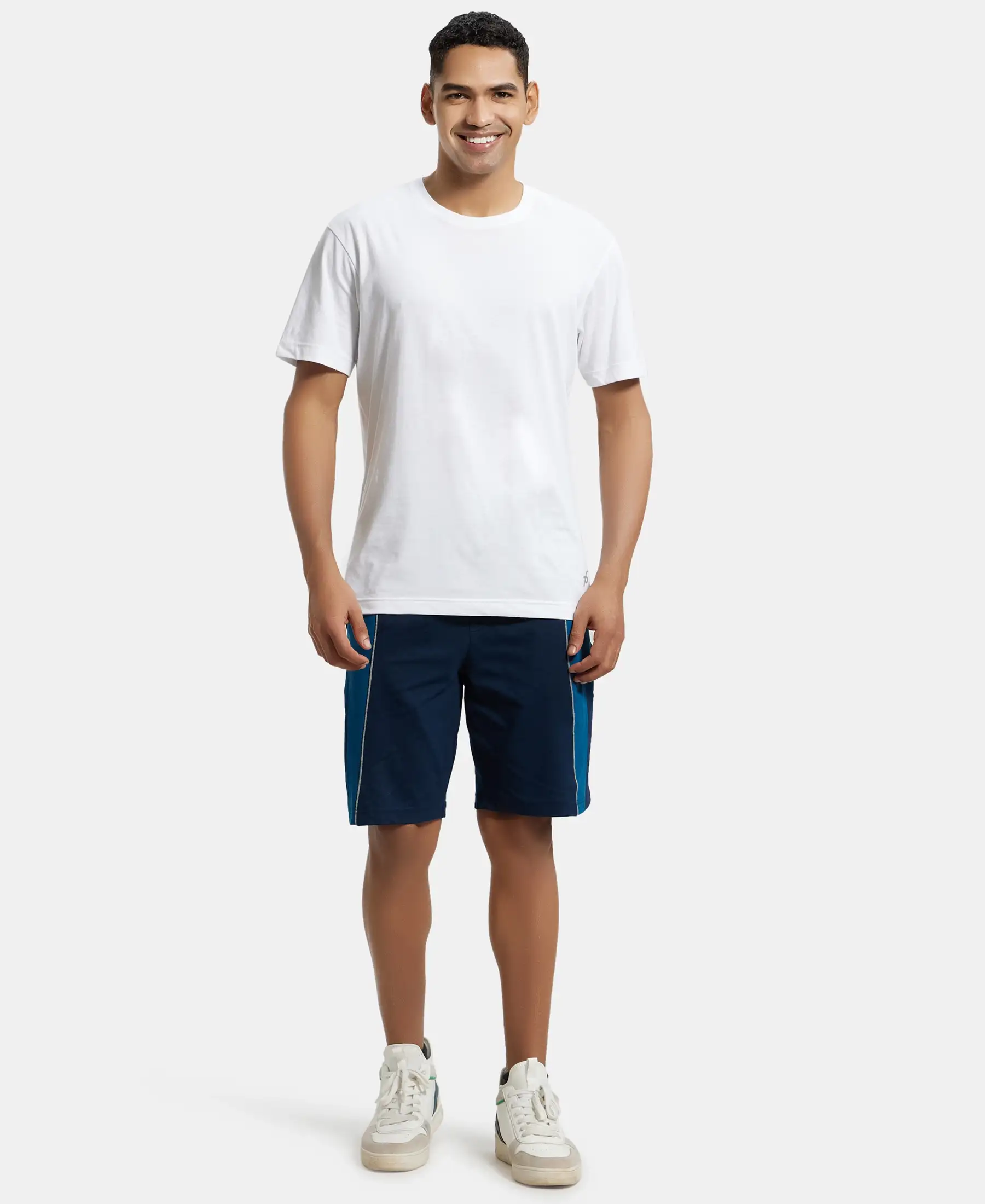Super Combed Cotton Rich Straight Fit Shorts with Side Pockets - Navy & Steller - Image 4