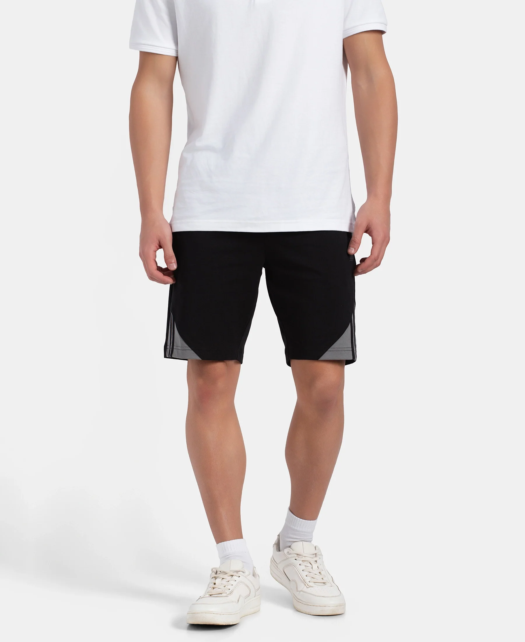 Super Combed Cotton Rich Straight Fit Shorts with Zipper Pockets - Black & Performance Grey - Image 5