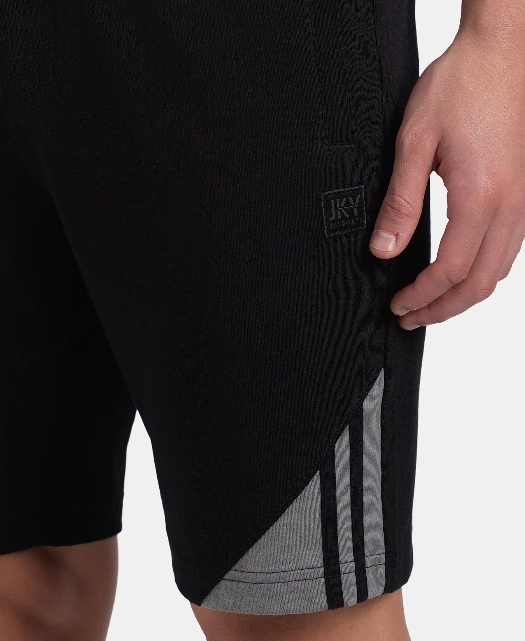 Super Combed Cotton Rich Straight Fit Shorts with Zipper Pockets - Black & Performance Grey - Image 8