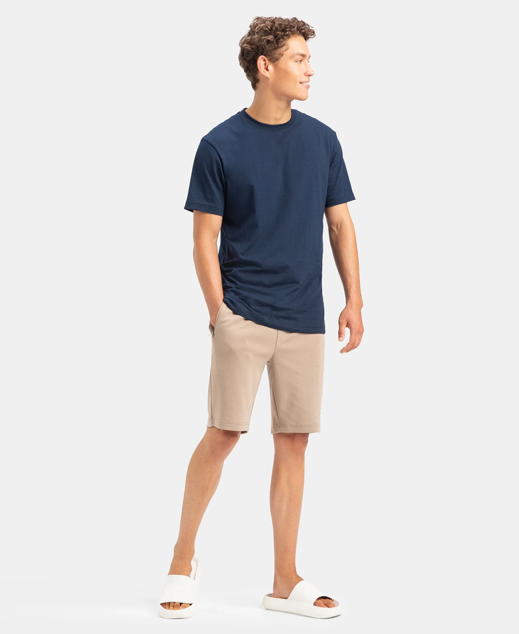 Super Combed Cotton Rich Straight Fit Shorts with Zipper Pockets - Desert Taupe - Image 4