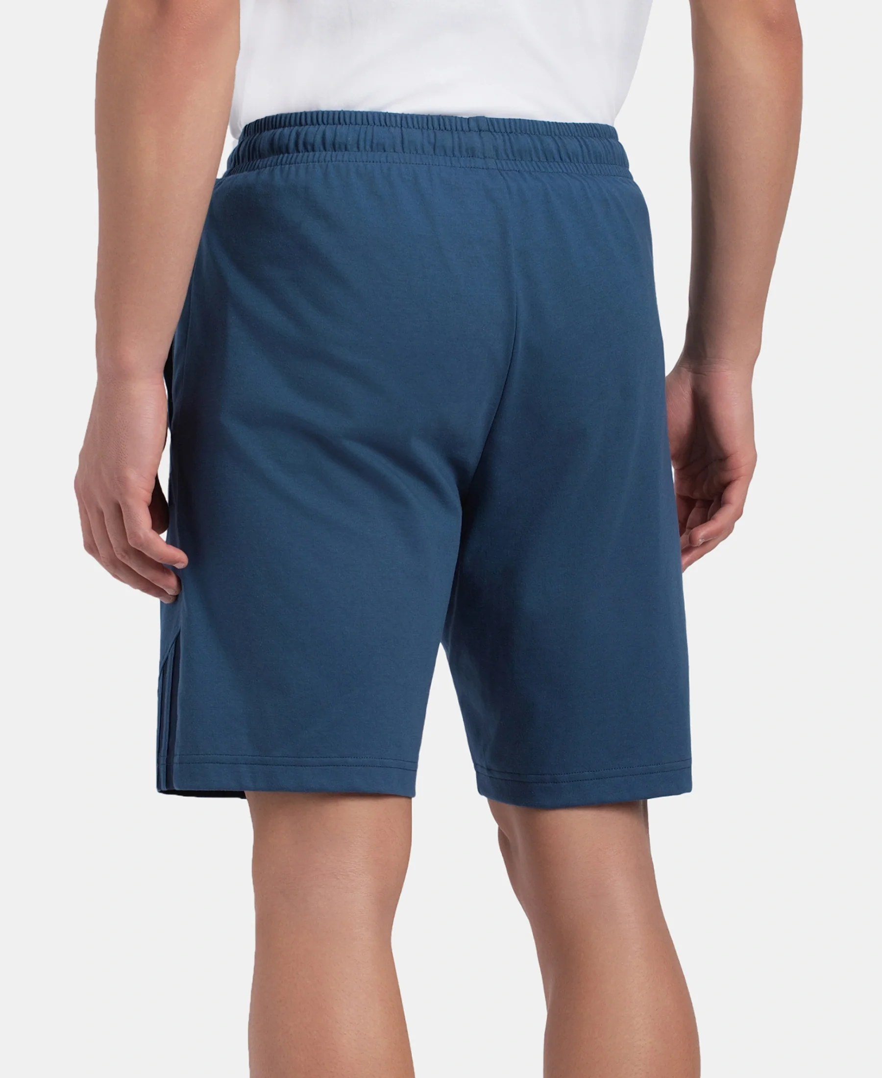 Super Combed Cotton Rich Straight Fit Shorts with Zipper Pockets - Ensign Blue & Navy - Image 3