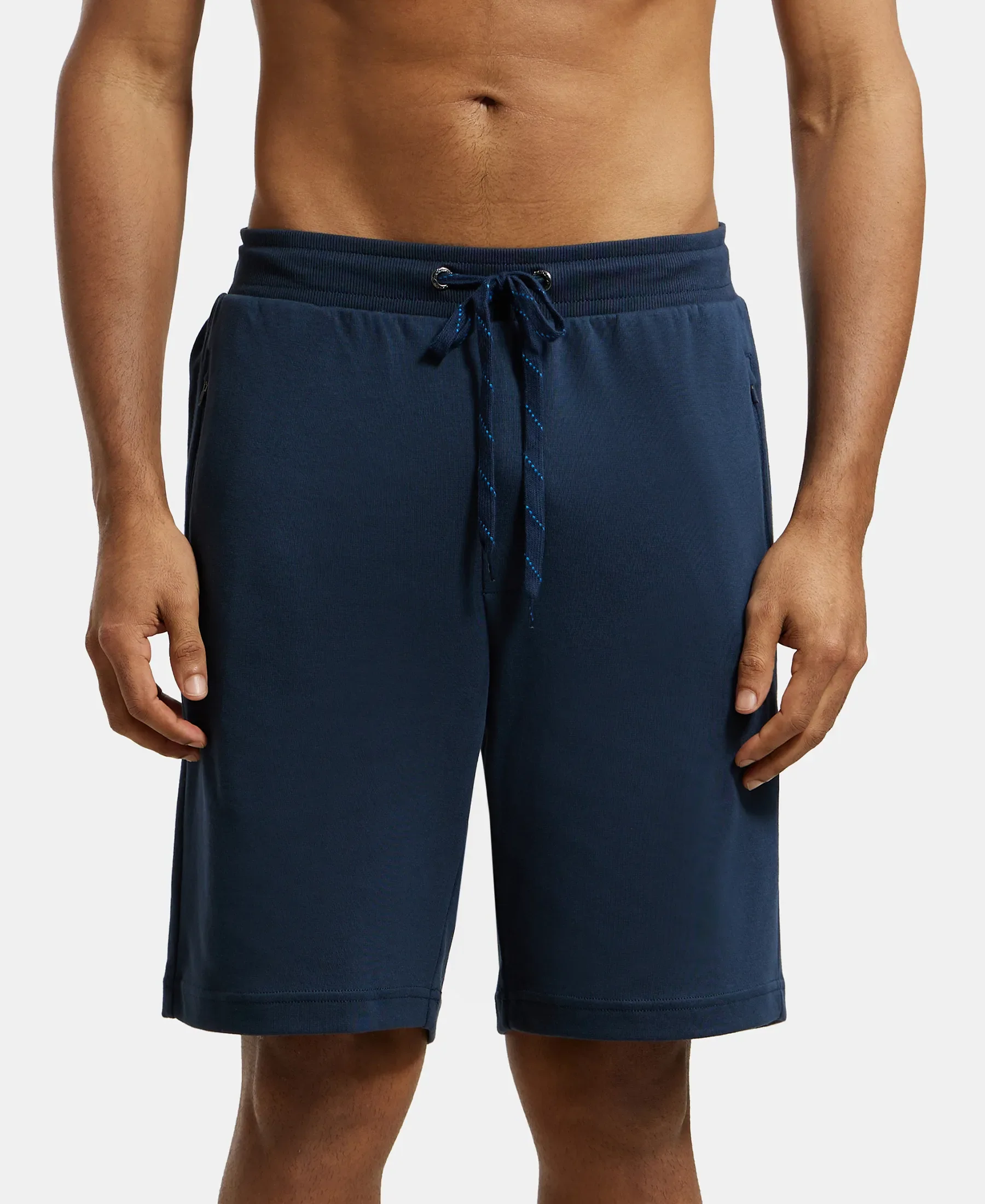 Super Combed Cotton Rich Straight Fit Shorts with Zipper Pockets - Navy