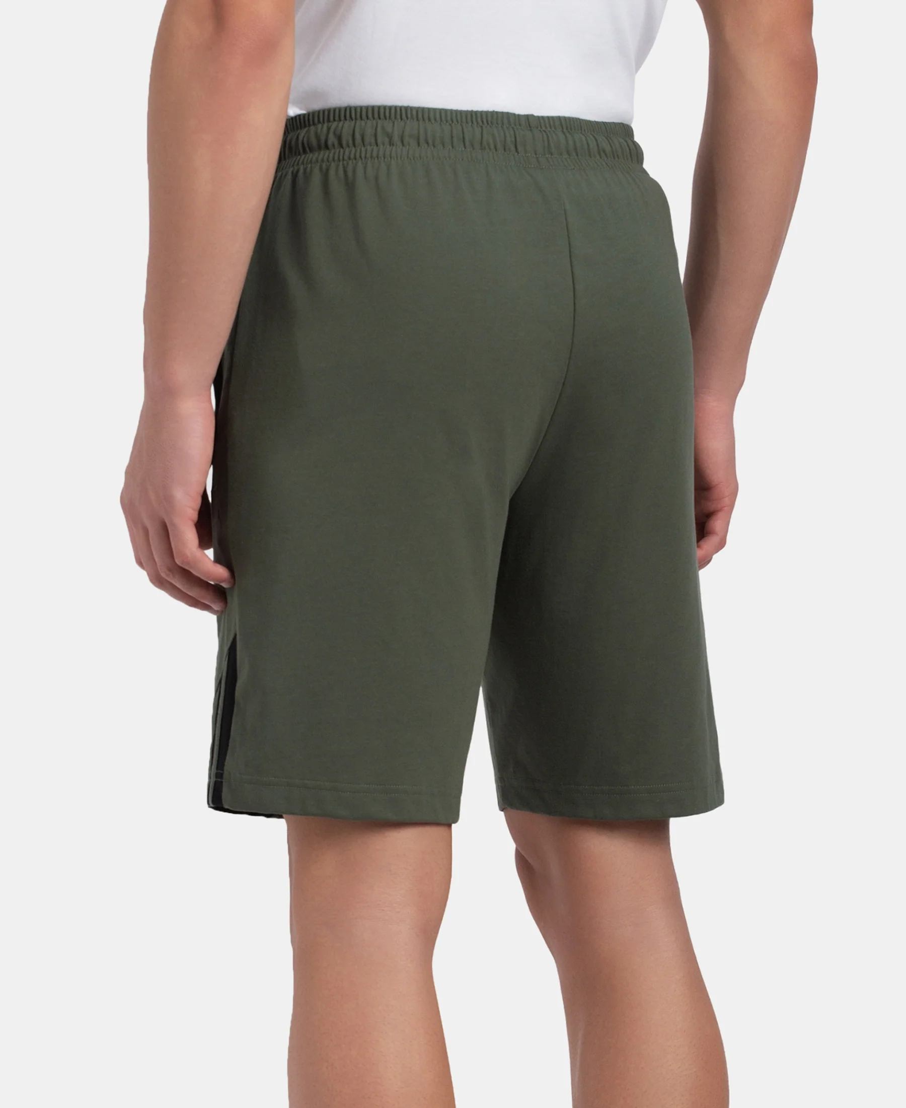 Super Combed Cotton Rich Straight Fit Shorts with Zipper Pockets - Thyme & Black - Image 3