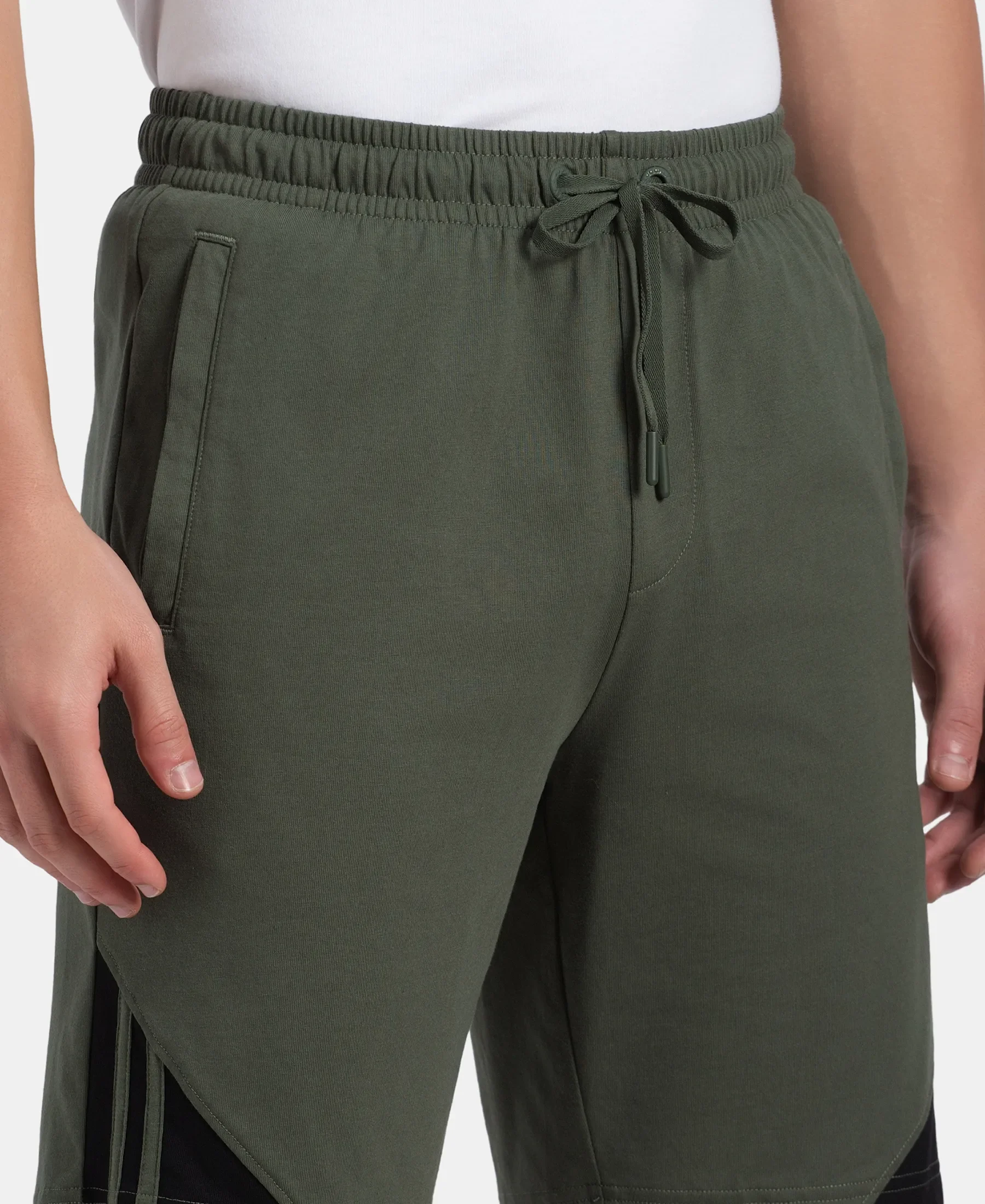 Super Combed Cotton Rich Straight Fit Shorts with Zipper Pockets - Thyme & Black - Image 7
