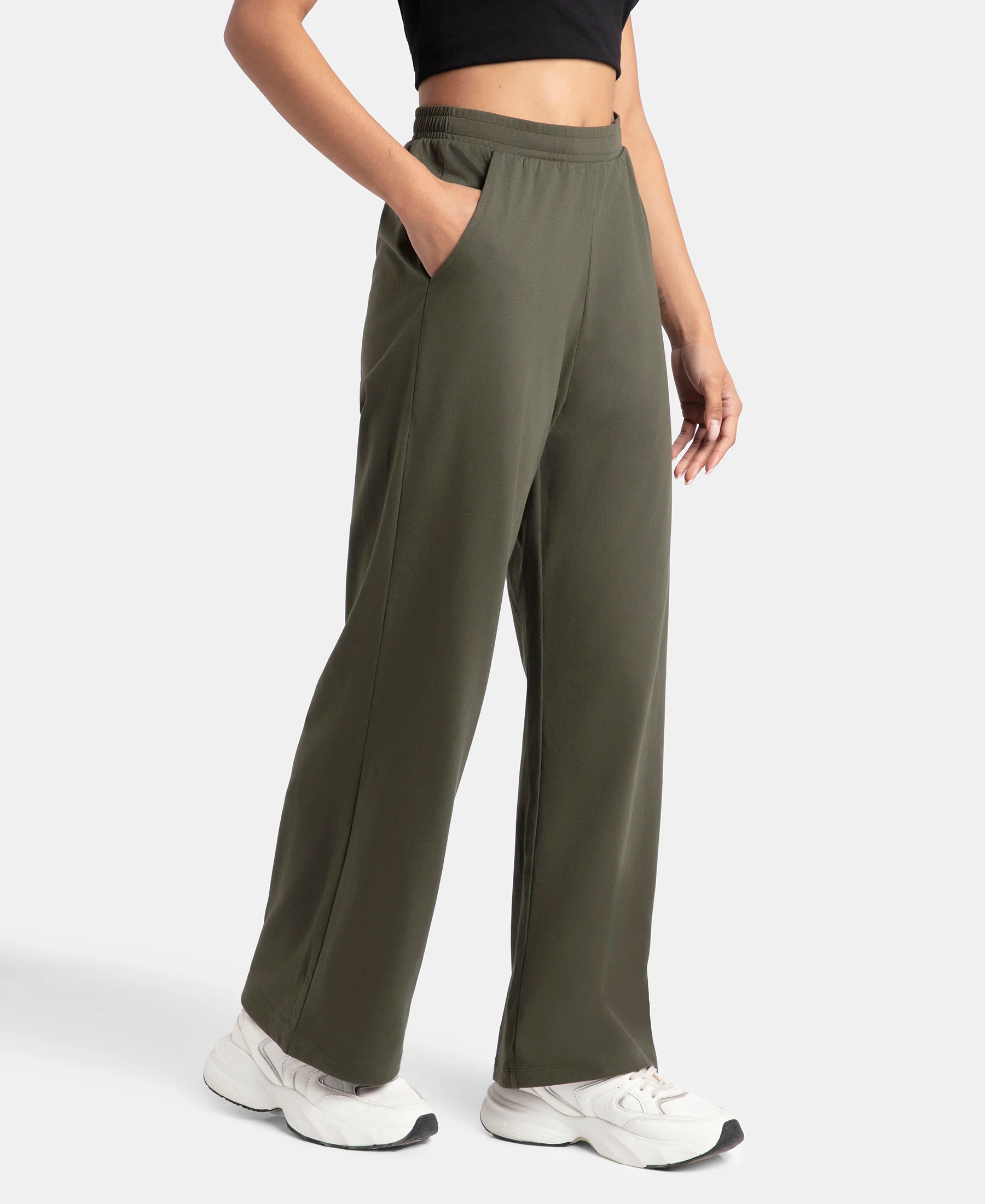 Super Combed Cotton Rich Straight Fit Wide Leg Pants - Deep Depths - Image 2