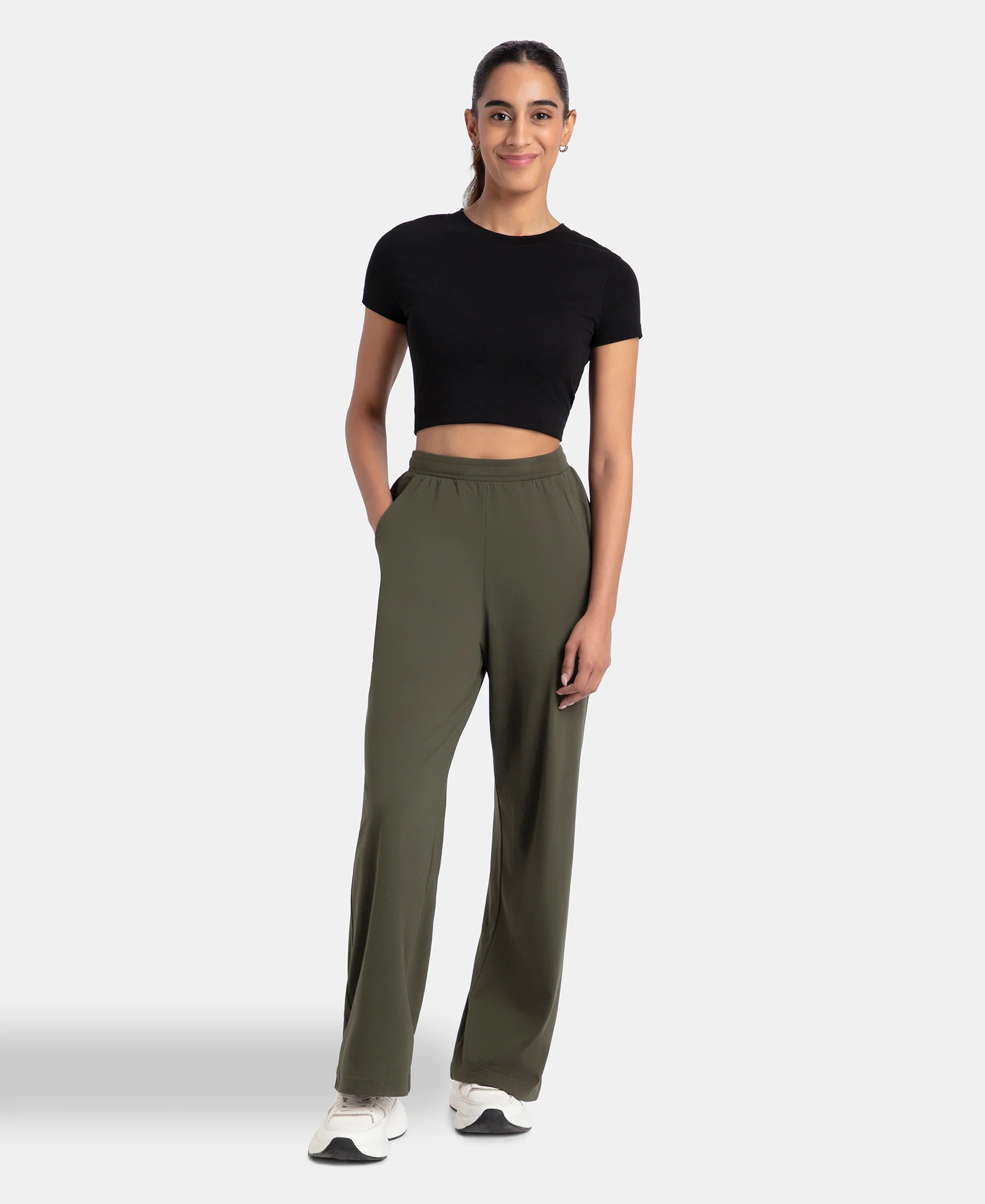 Super Combed Cotton Rich Straight Fit Wide Leg Pants - Deep Depths - Image 4