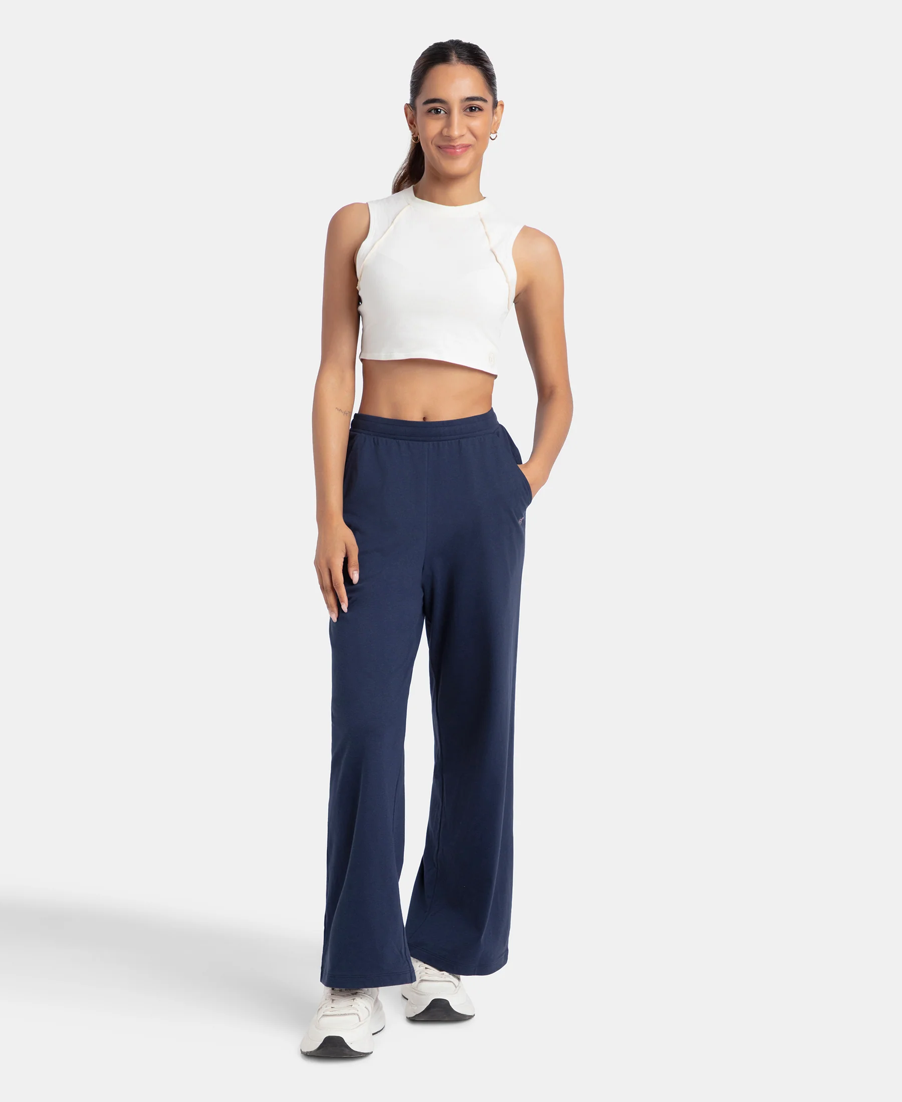 Super Combed Cotton Rich Straight Fit Wide Leg Pants - Navy Blazer - Image 4