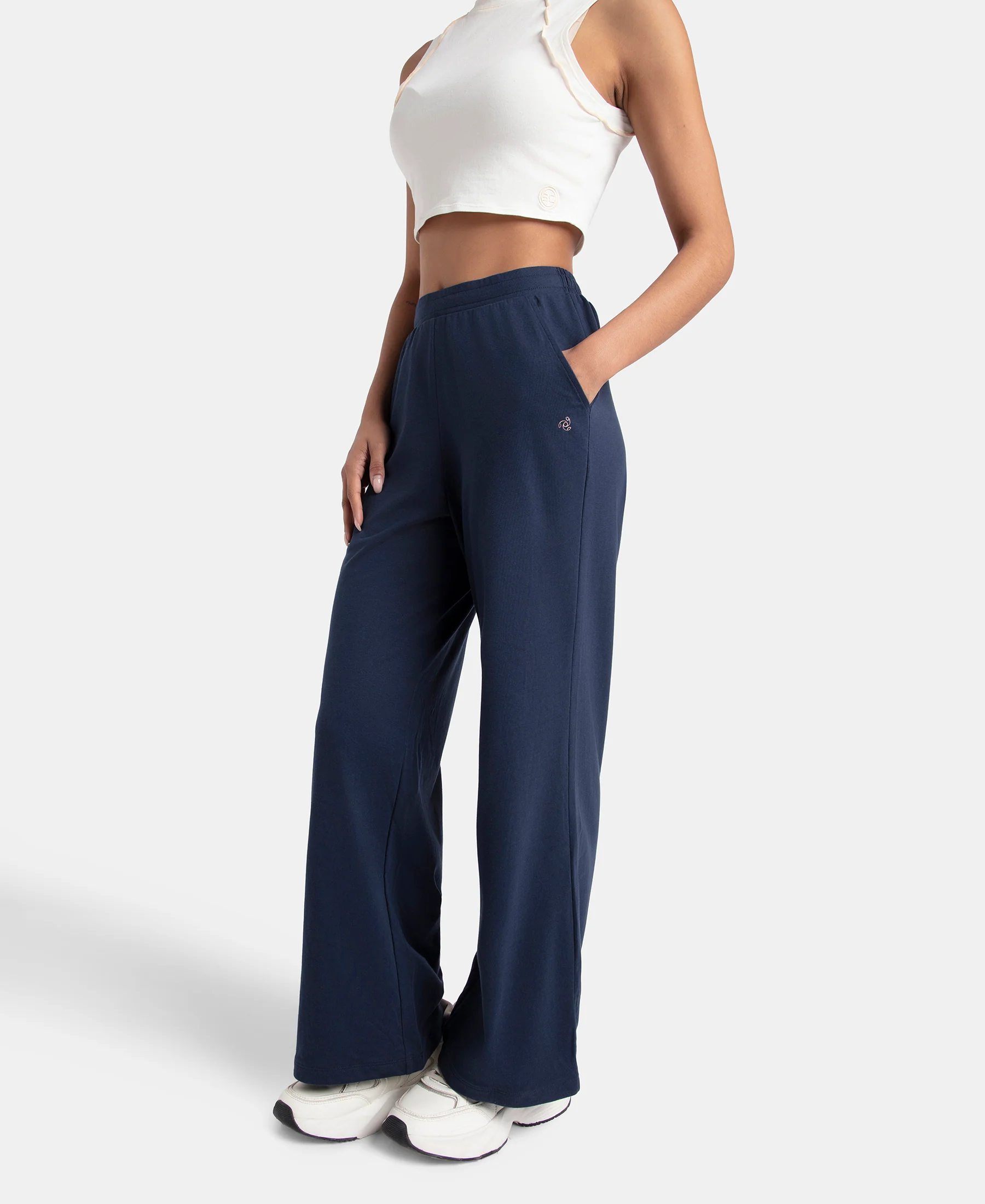Super Combed Cotton Rich Straight Fit Wide Leg Pants - Navy Blazer - Image 5