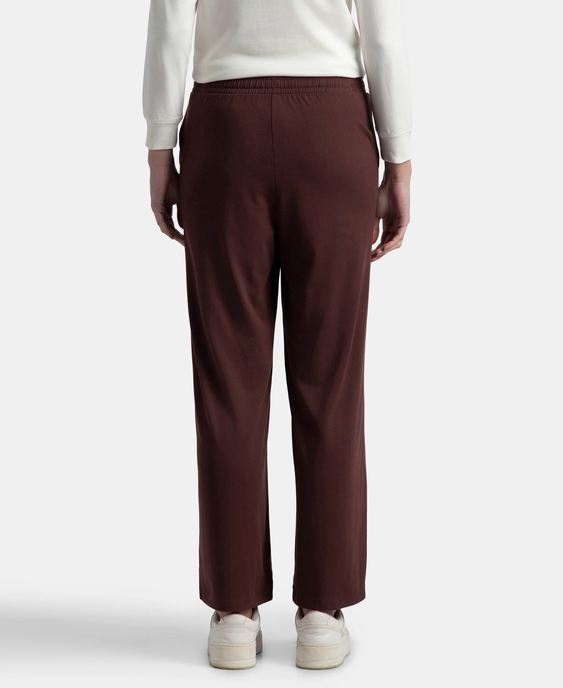 Super Combed Cotton Rich Straight Fit Wide Leg Pants - Puce - Image 3