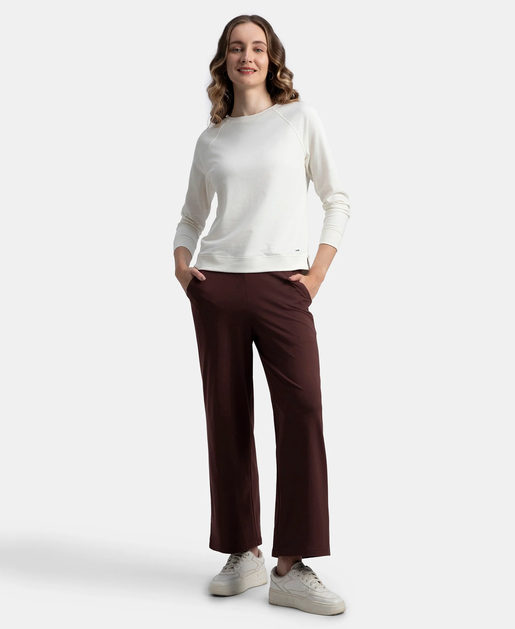 Super Combed Cotton Rich Straight Fit Wide Leg Pants - Puce - Image 4
