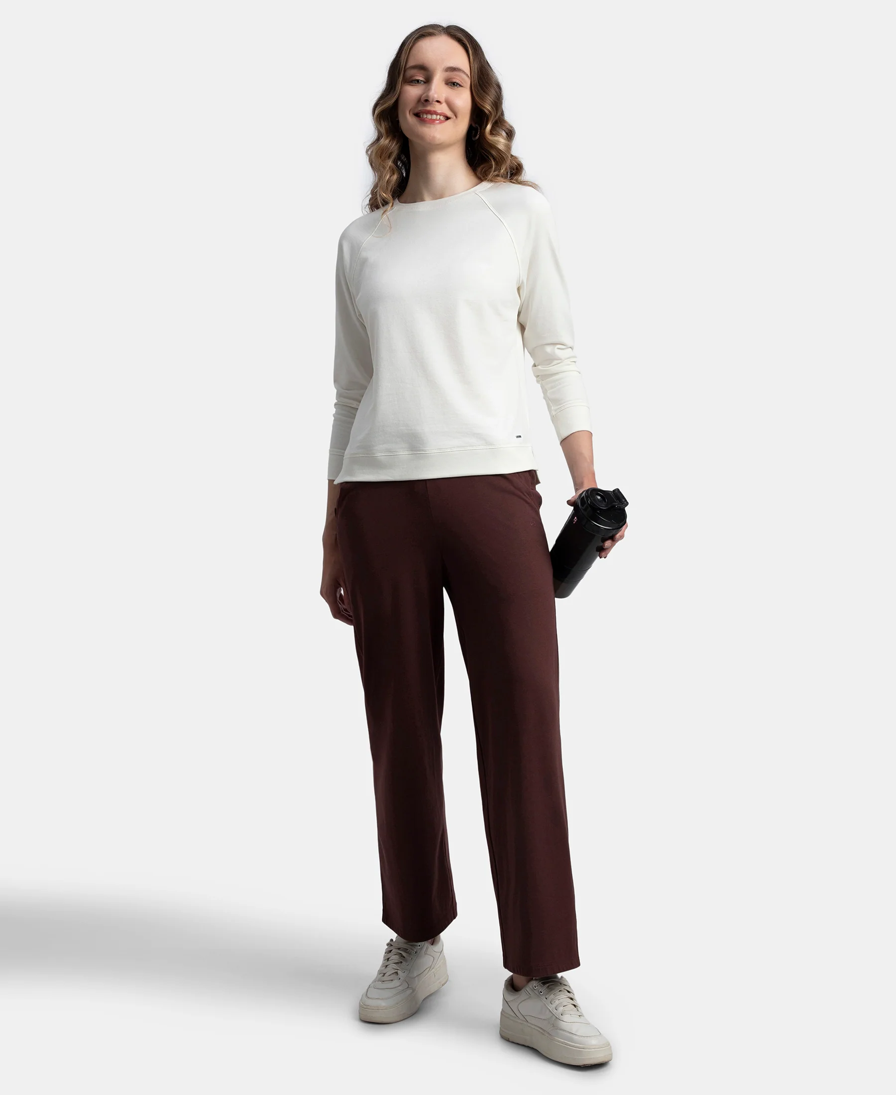 Super Combed Cotton Rich Straight Fit Wide Leg Pants - Puce - Image 6