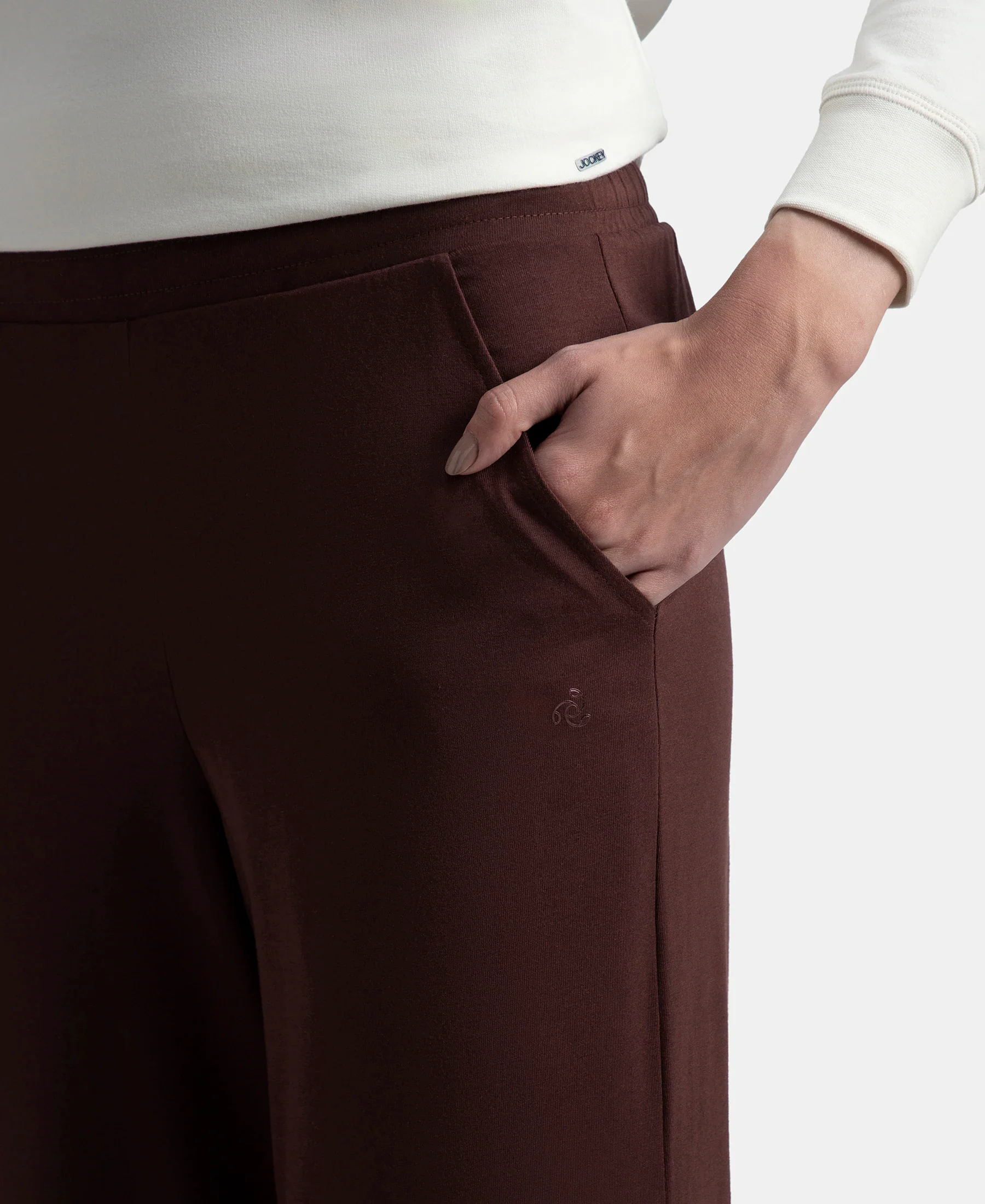 Super Combed Cotton Rich Straight Fit Wide Leg Pants - Puce - Image 7