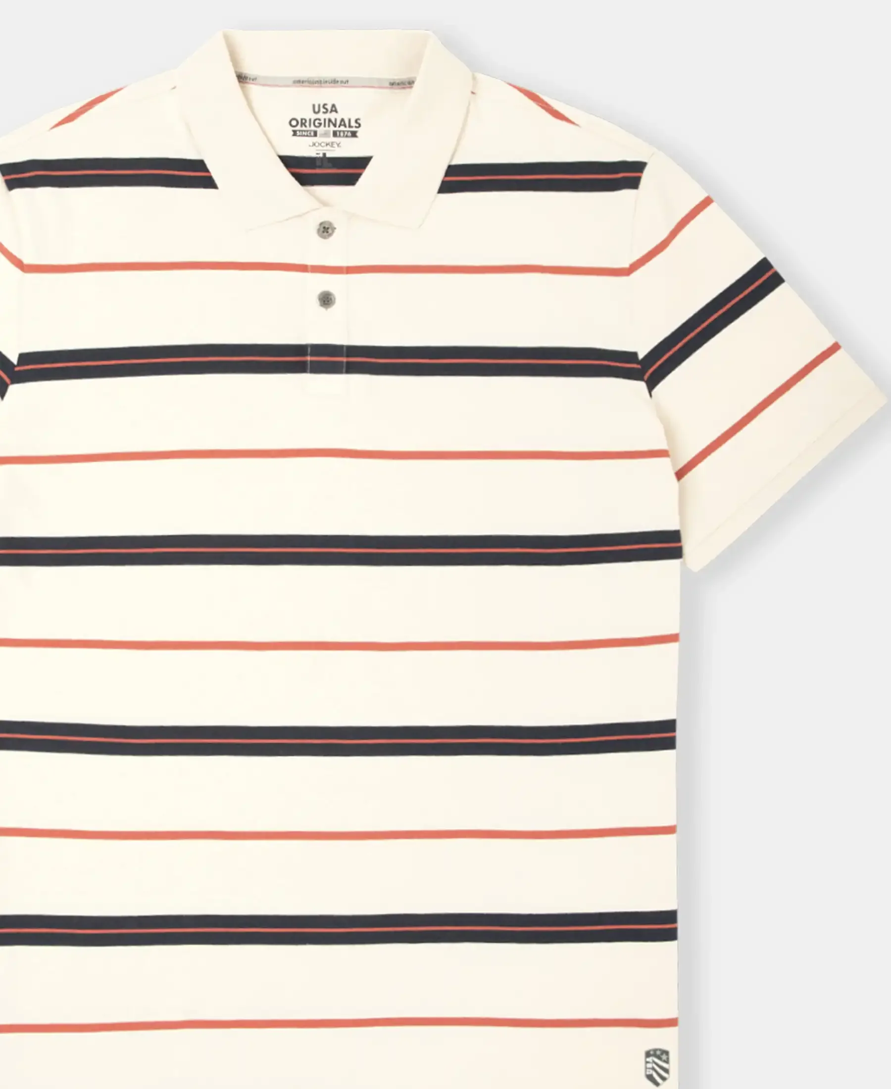 Super Combed Cotton Rich Striped Half Sleeve Polo T-Shirt - Almond Milk, Navy & Cinnabar - Image 9