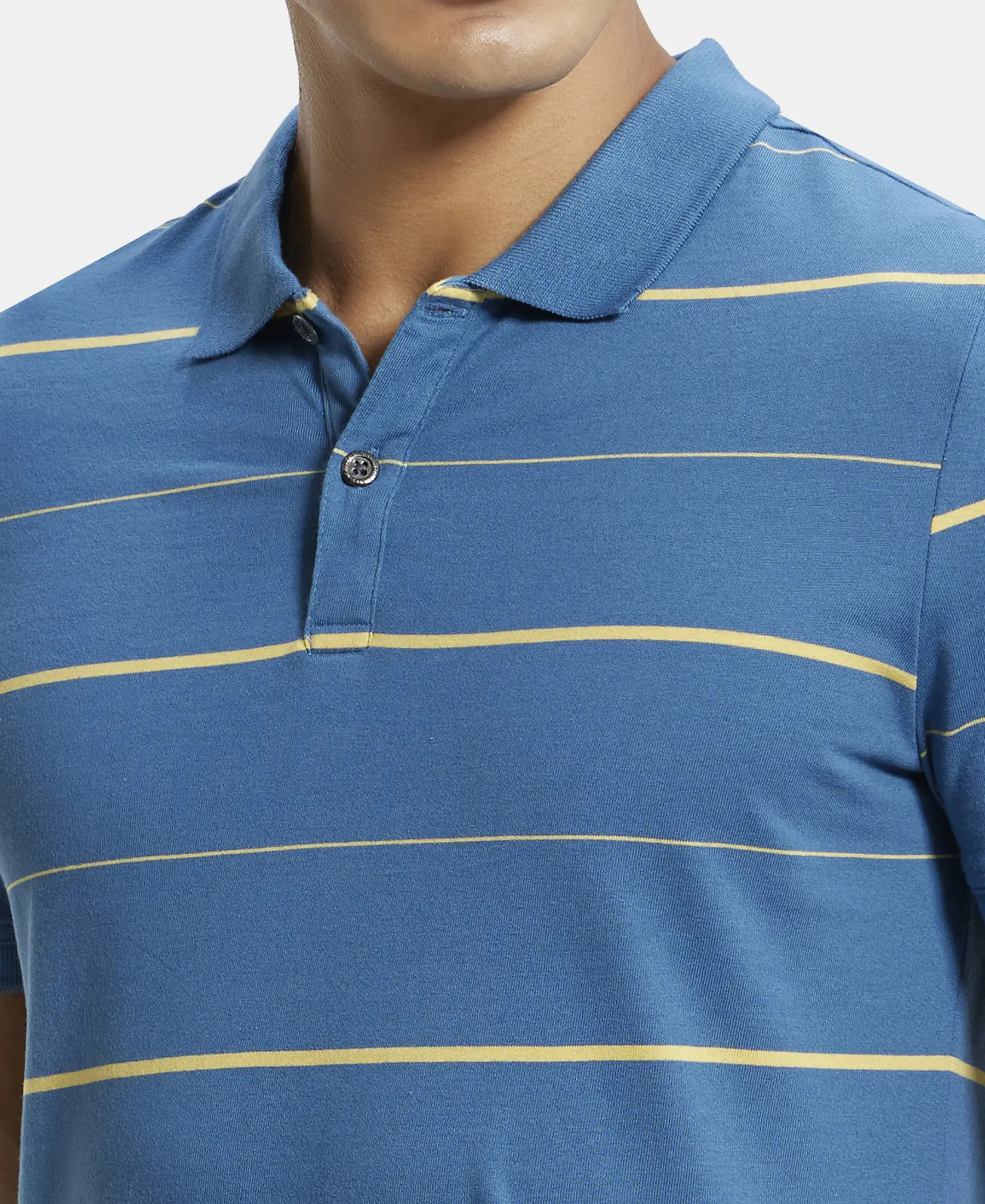 Super Combed Cotton Rich Striped Half Sleeve Polo T-Shirt - Stellar & Corn Silk - Image 6
