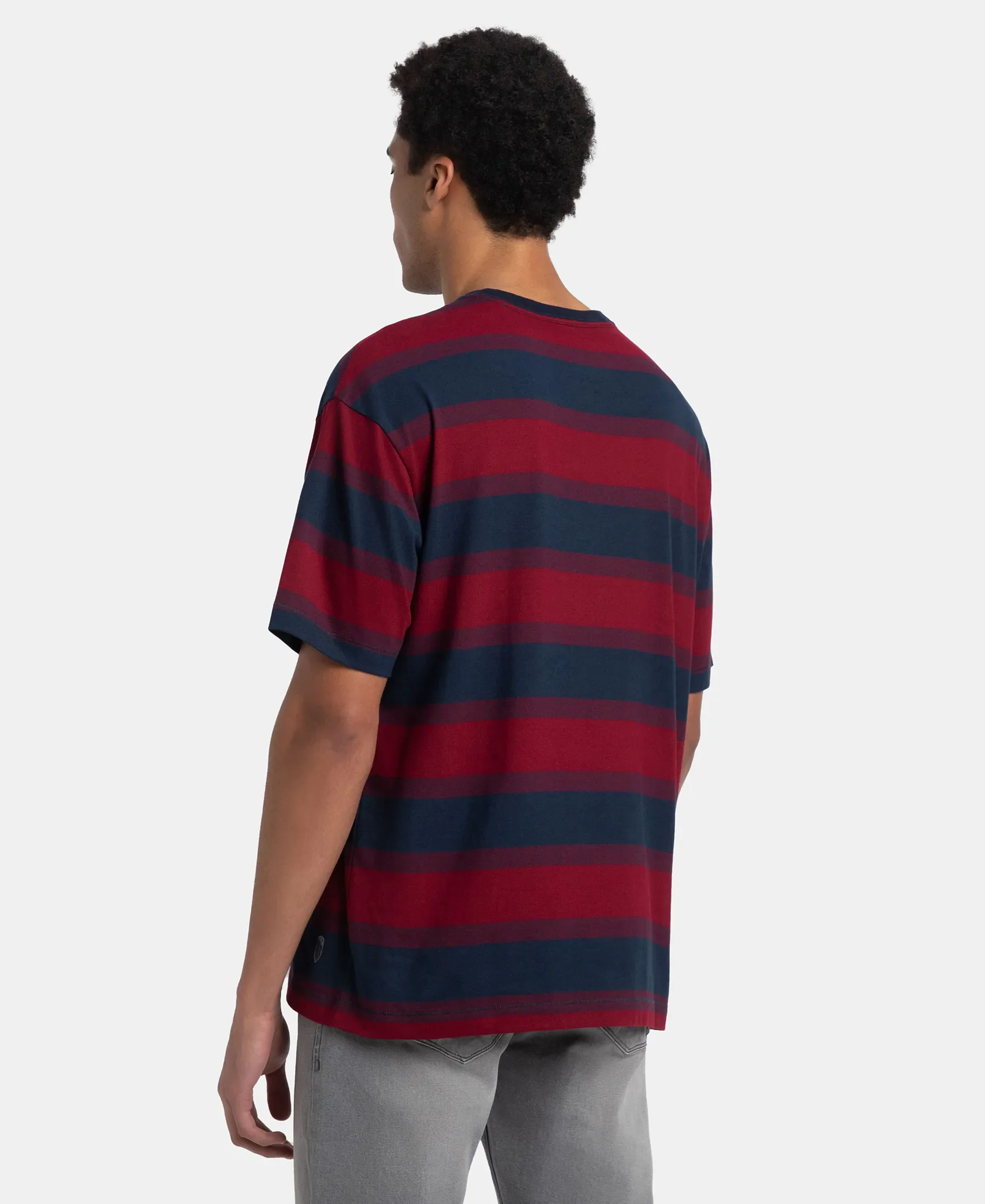 Super Combed Cotton Rich Striped Oversized T-Shirt - Deep Red & Navy - Image 3