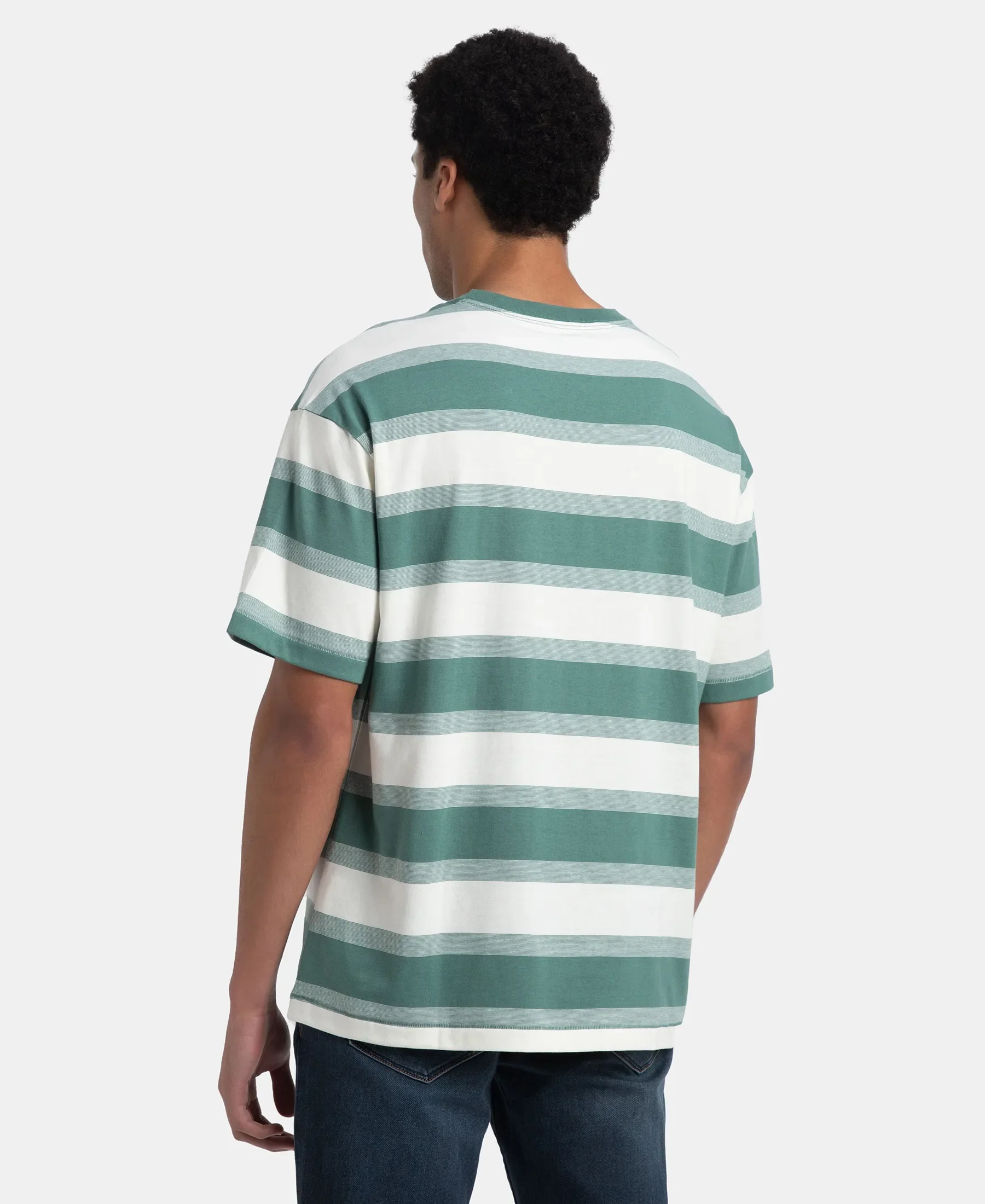Super Combed Cotton Rich Striped Oversized T-Shirt - Ecru & Green Spruce - Image 3