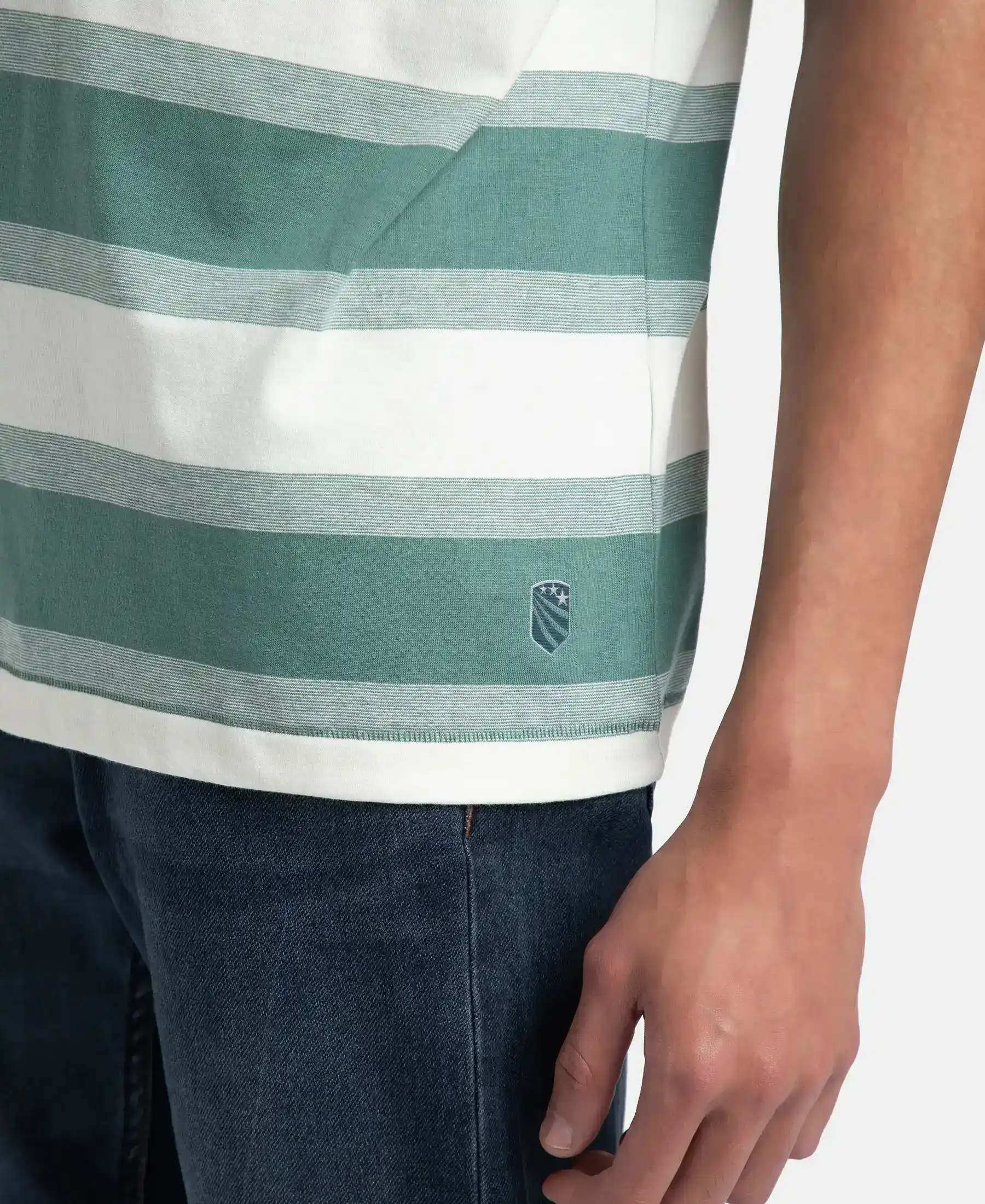 Super Combed Cotton Rich Striped Oversized T-Shirt - Ecru & Green Spruce - Image 7