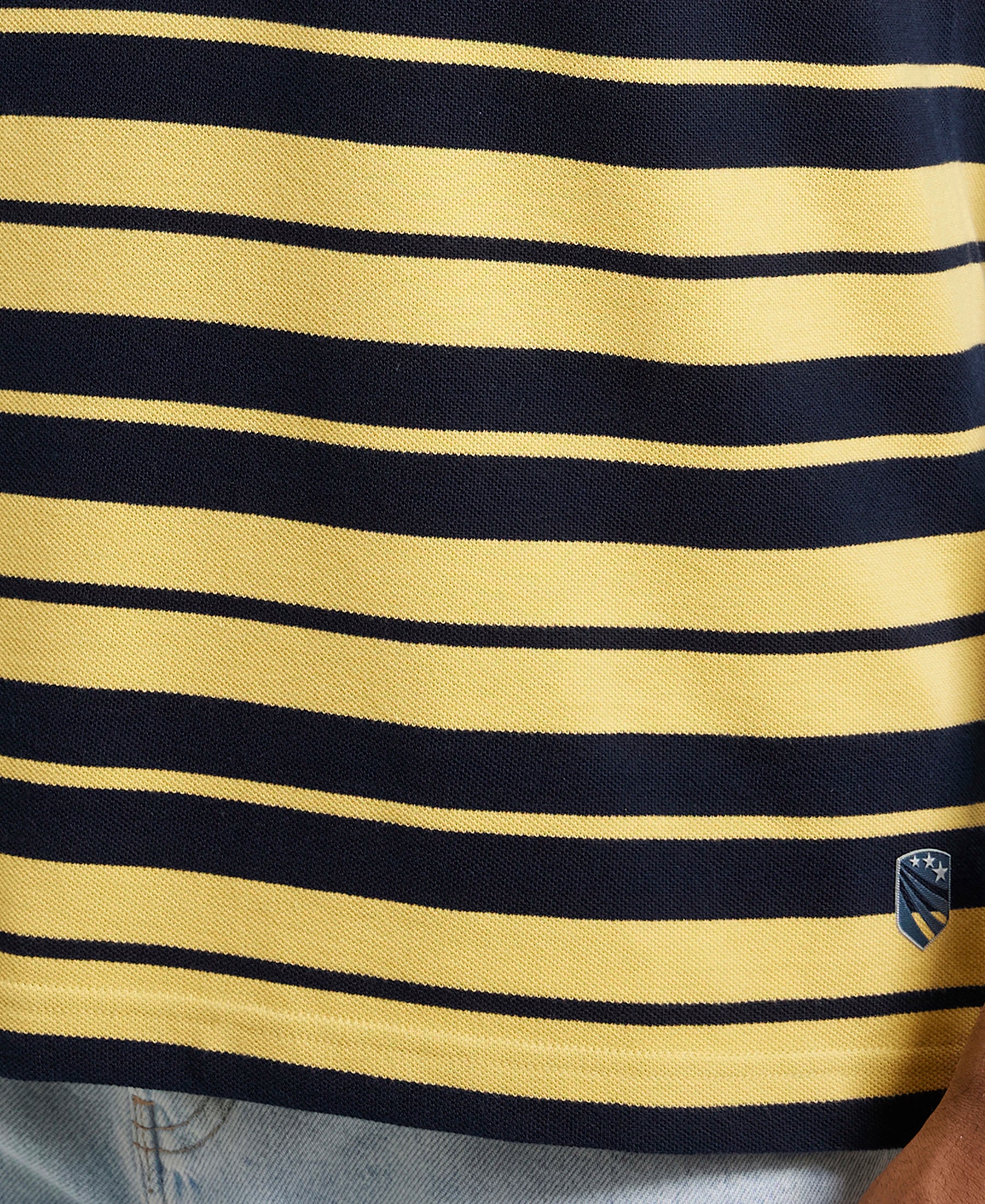 Super Combed Cotton Rich Striped Polo T-Shirt - Corn Silk & Navy - Image 7