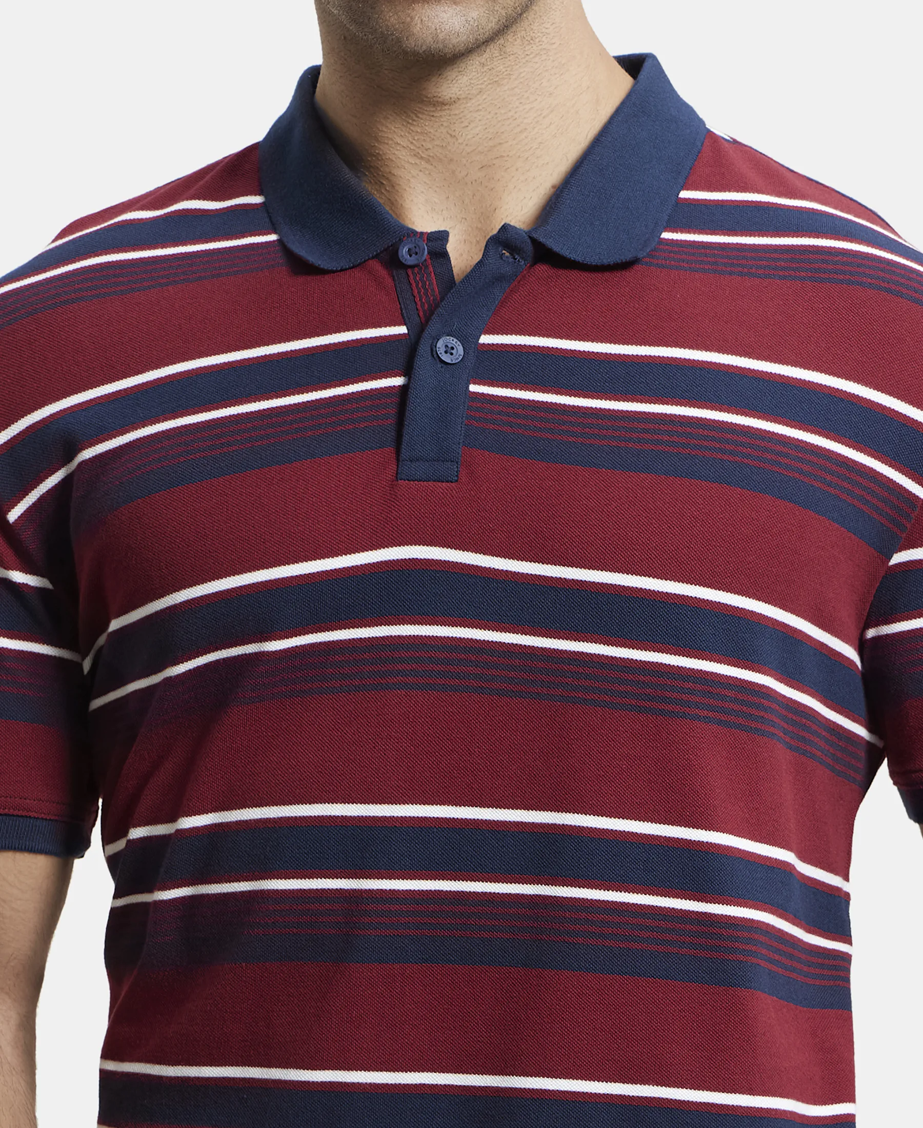Super Combed Cotton Rich Striped Polo T-Shirt - Deep Red & Navy - Image 7