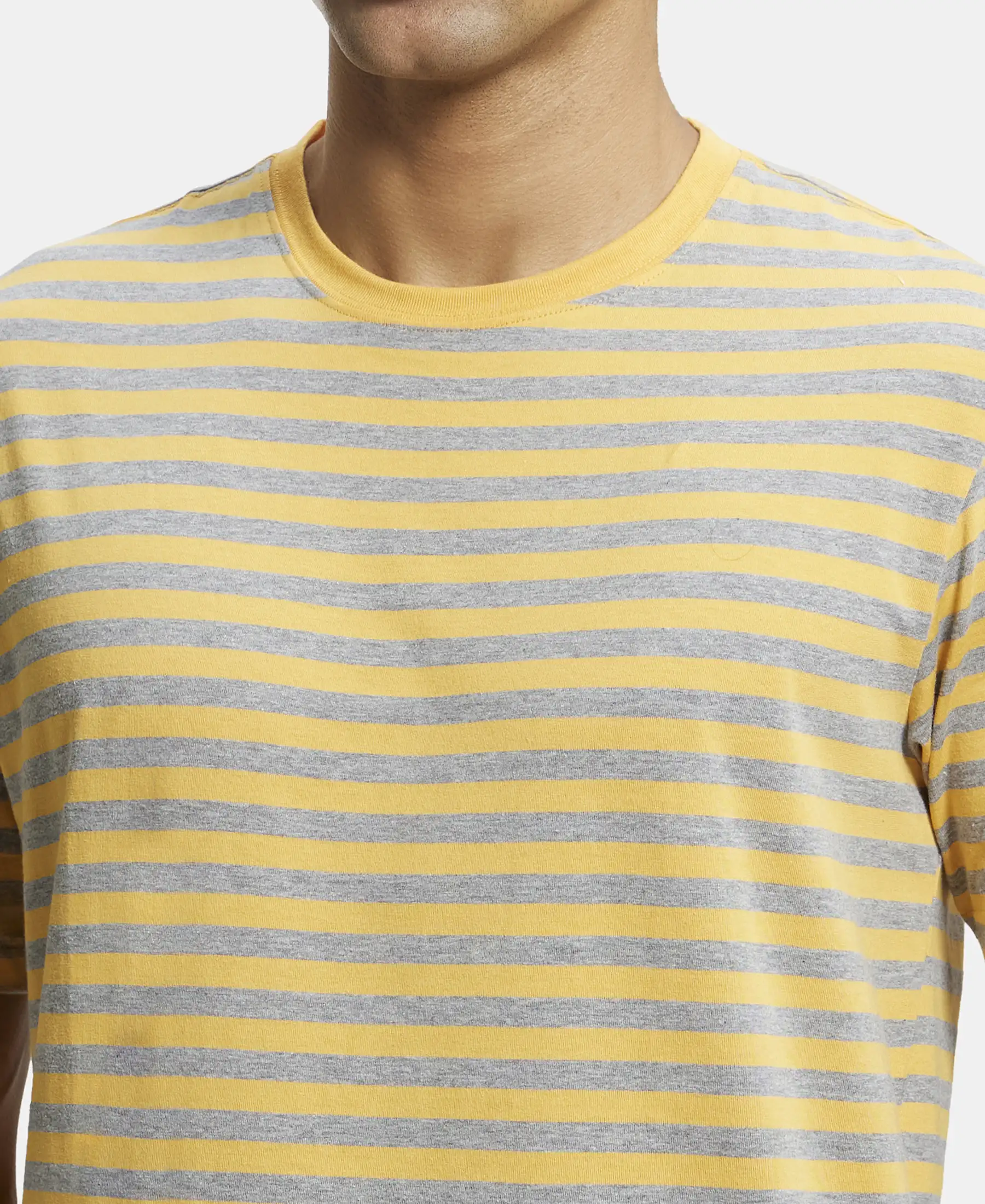 Super Combed Cotton Rich Striped Round Neck Half Sleeve T-Shirt - Burnt Gold & Grey - Image 6
