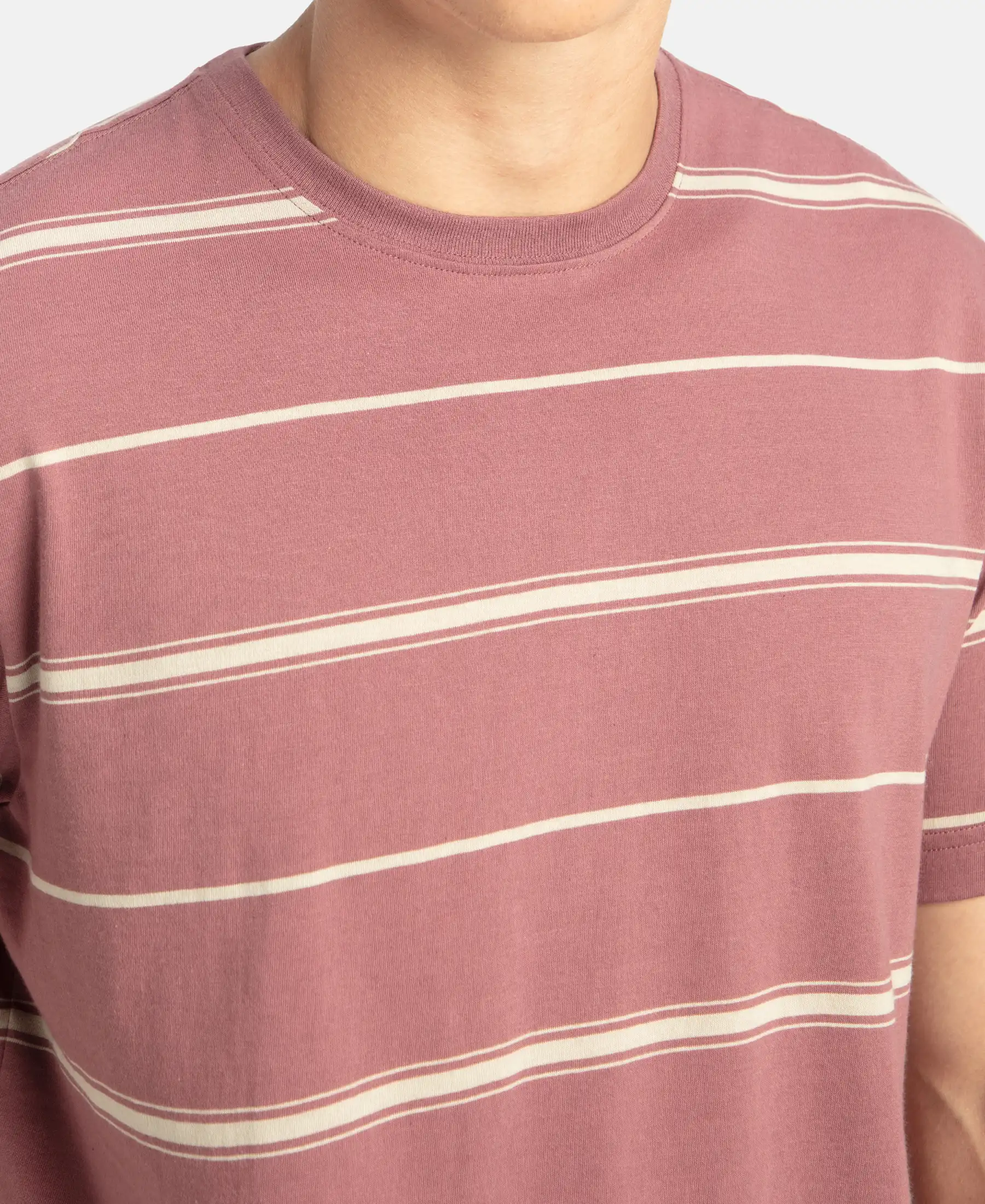 Super Combed Cotton Rich Striped Round Neck Half Sleeve T-Shirt - Wild Ginger & Ecru - Image 7