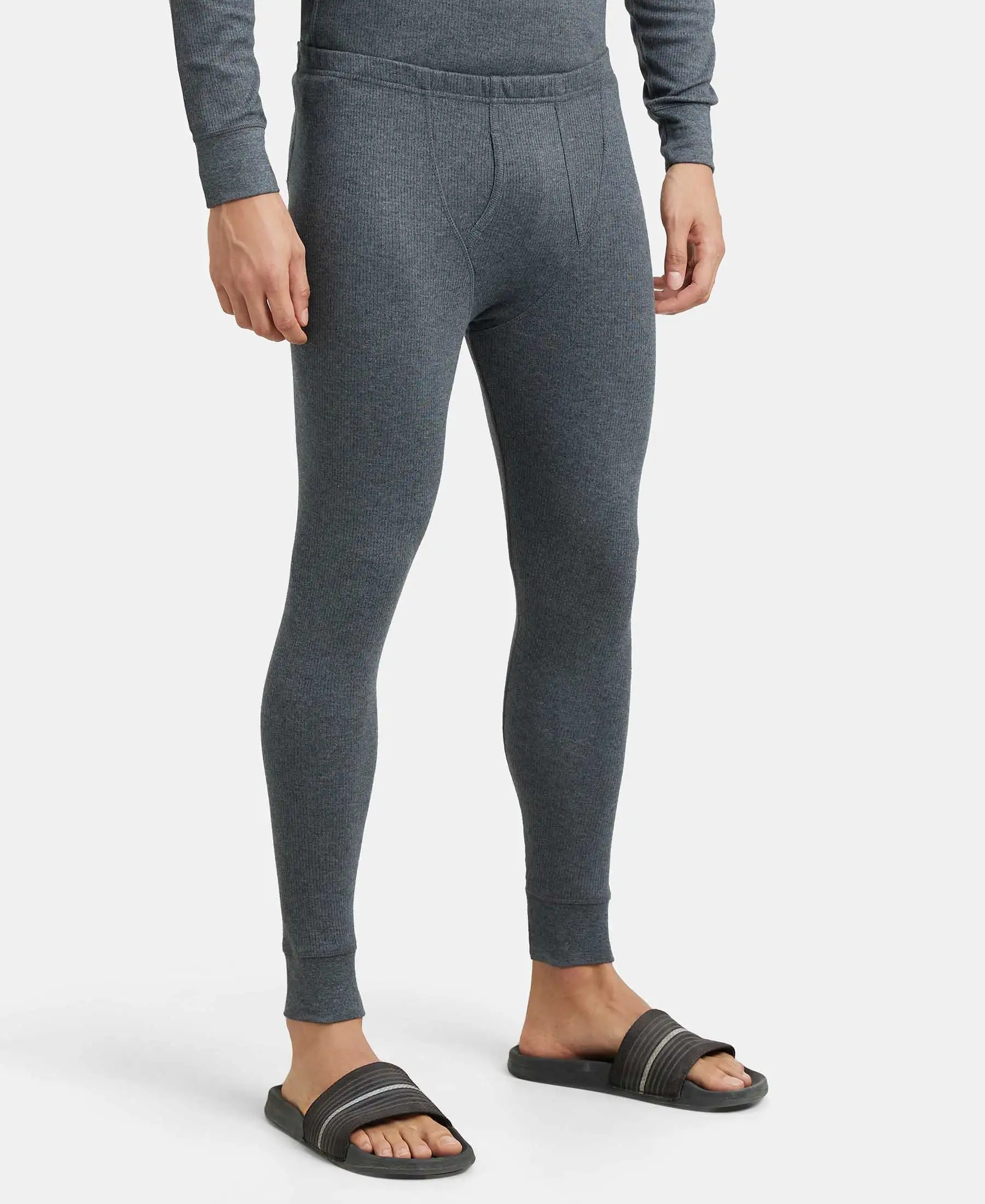 Extra Warmth Super Combed Cotton Rich Thermal Long Johns with StayWarm Technology - Charcoal Melange - Image 2