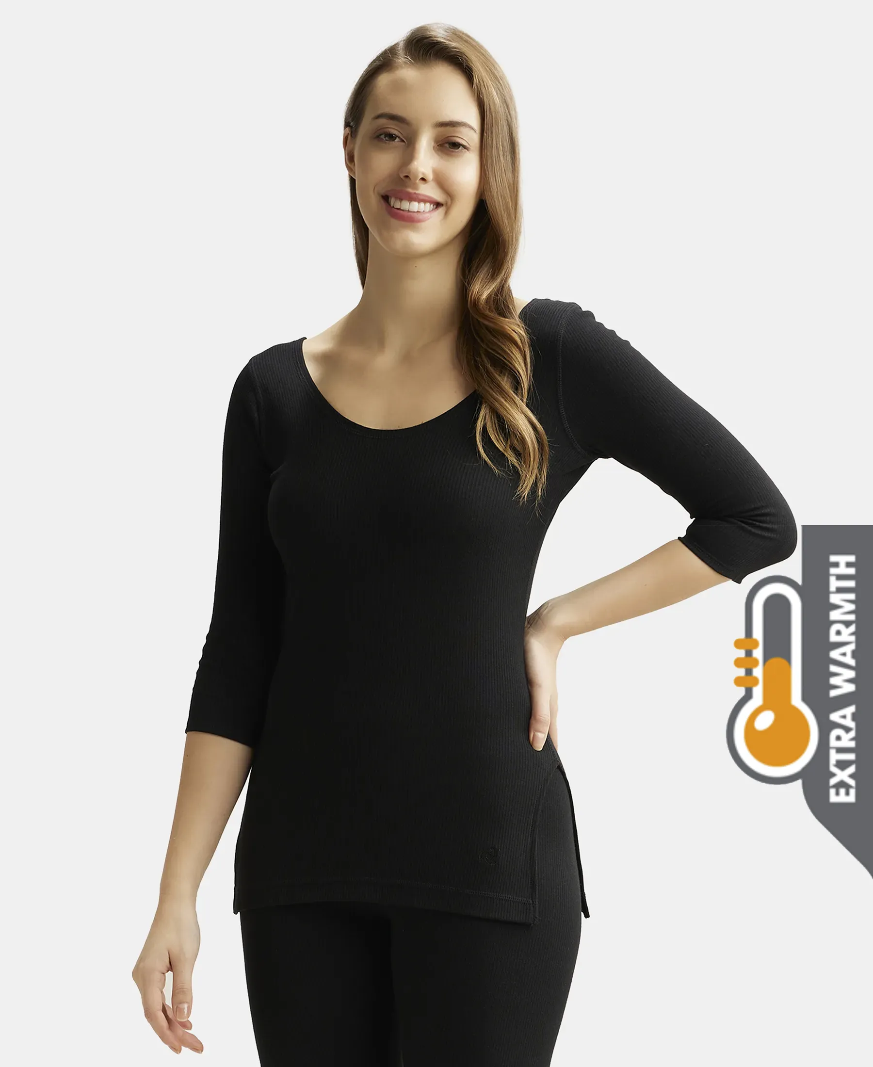 Extra Warmth Super Combed Cotton Rich Three Quarter Sleeve Thermal Top with StayWarm Technology - Black - Image 5