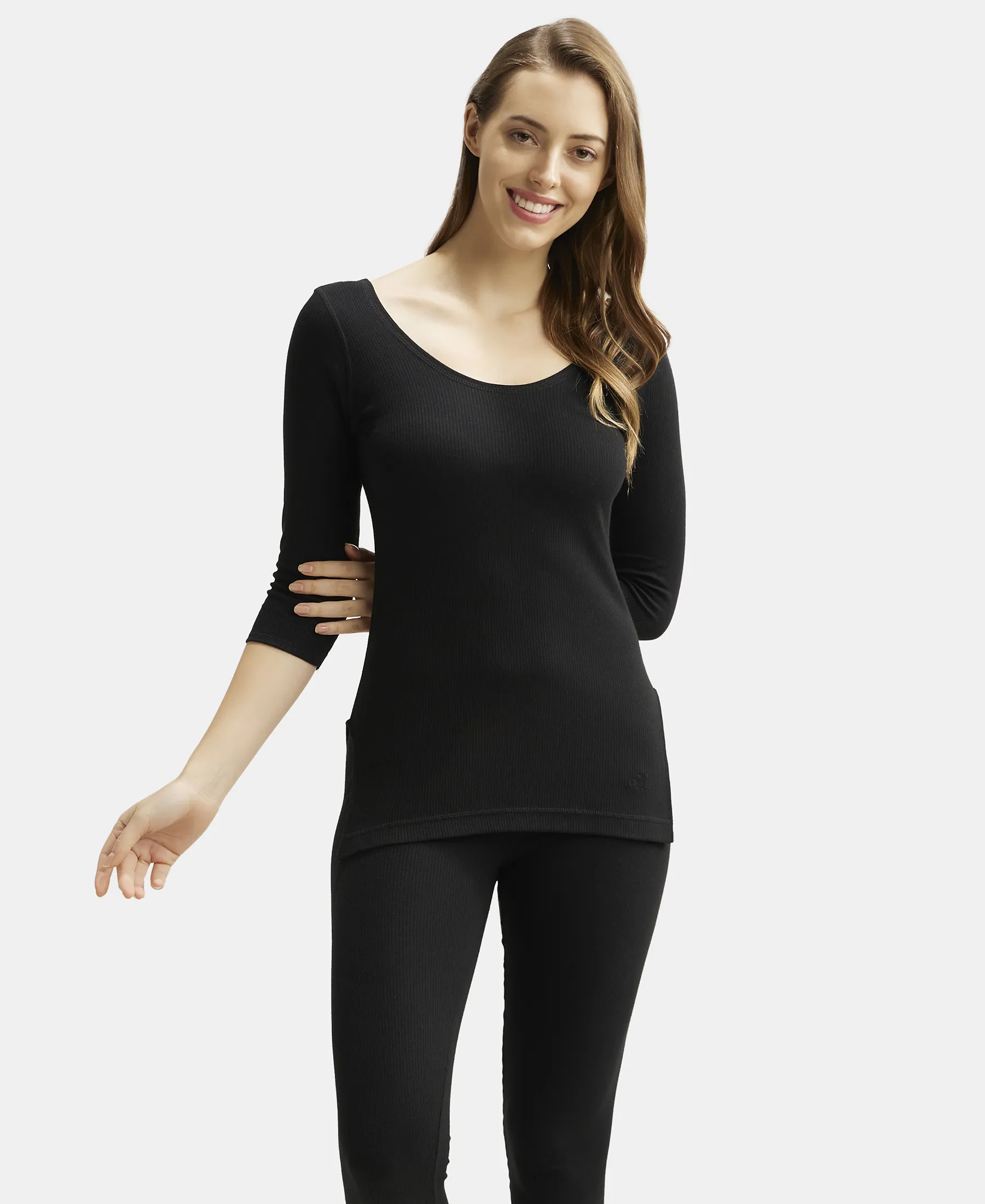 Extra Warmth Super Combed Cotton Rich Three Quarter Sleeve Thermal Top with StayWarm Technology - Black - Image 6