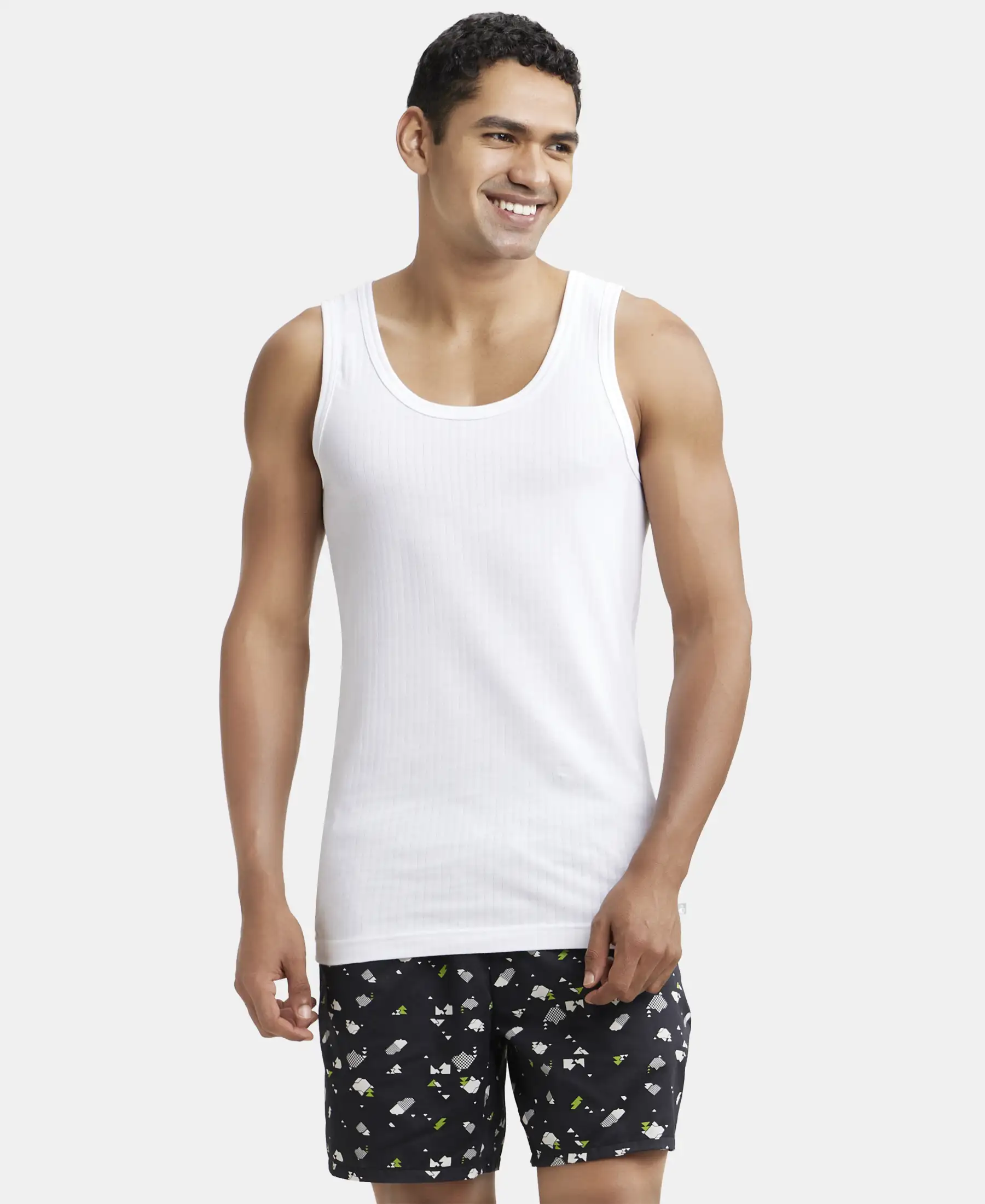 Super Combed Cotton Round Neck Sleeveless Vest - White