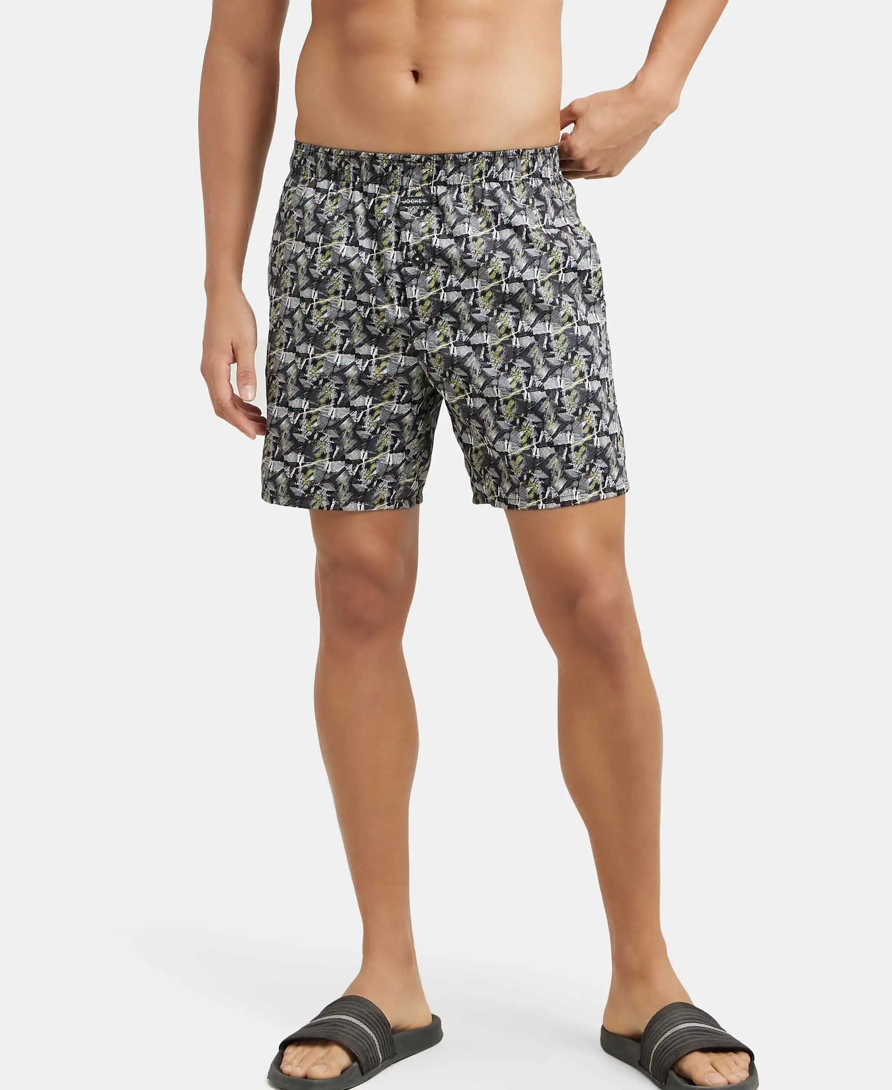 Super Combed Cotton Satin Weave Printed Boxer Shorts with Side Pocket - Black & Orange - Image 5