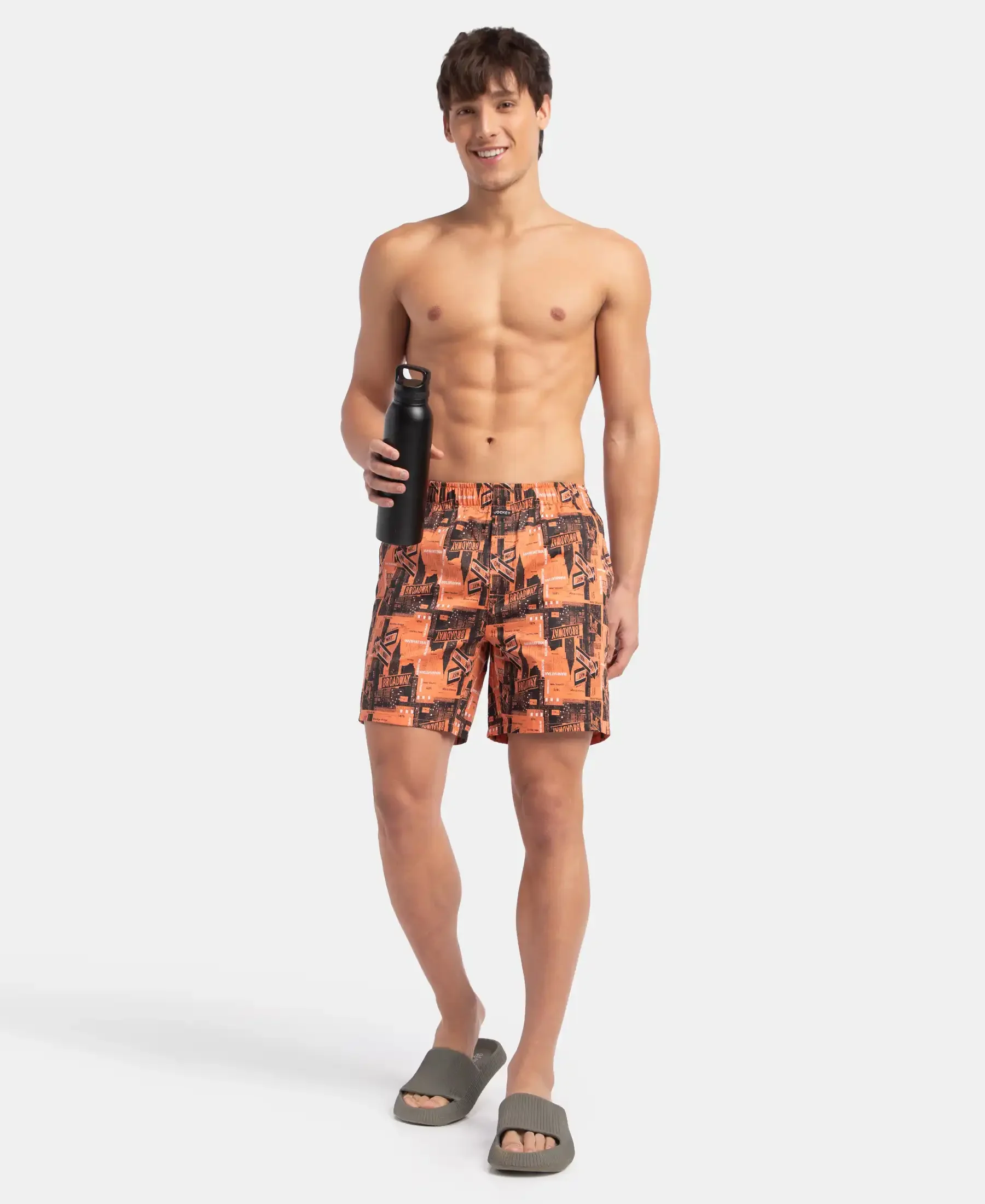 Super Combed Cotton Satin Weave Printed Boxer Shorts with Side Pocket - Flamingo - Image 6