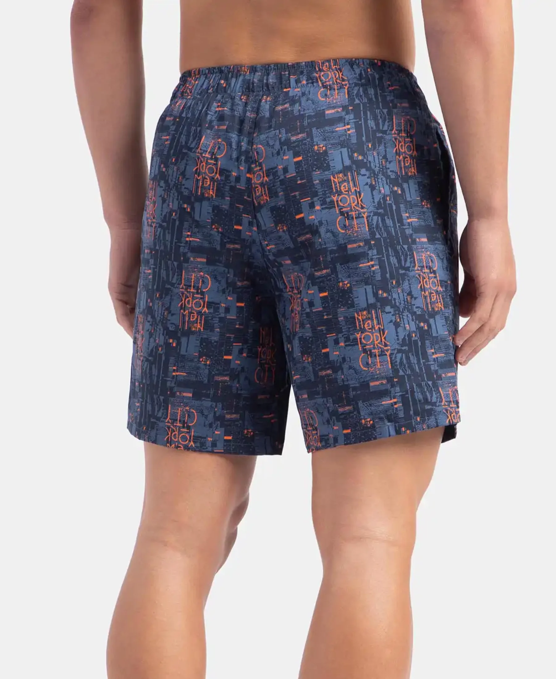 Super Combed Cotton Satin Weave Printed Boxer Shorts with Side Pocket - Navy - Image 3