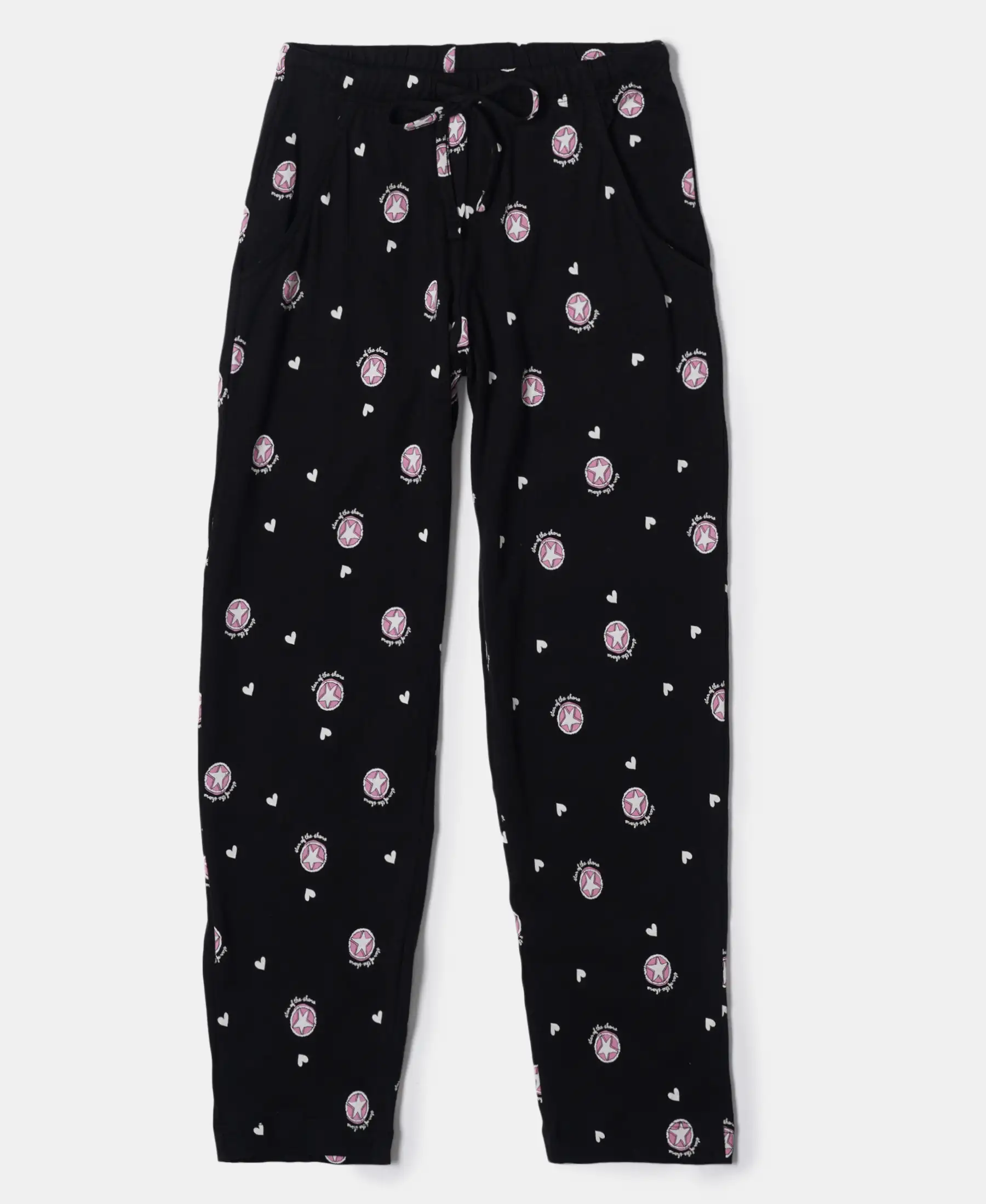 Girl's Super Combed Cotton Short Sleeve T-Shirt and Printed Pyjama Set - Black - Image 3