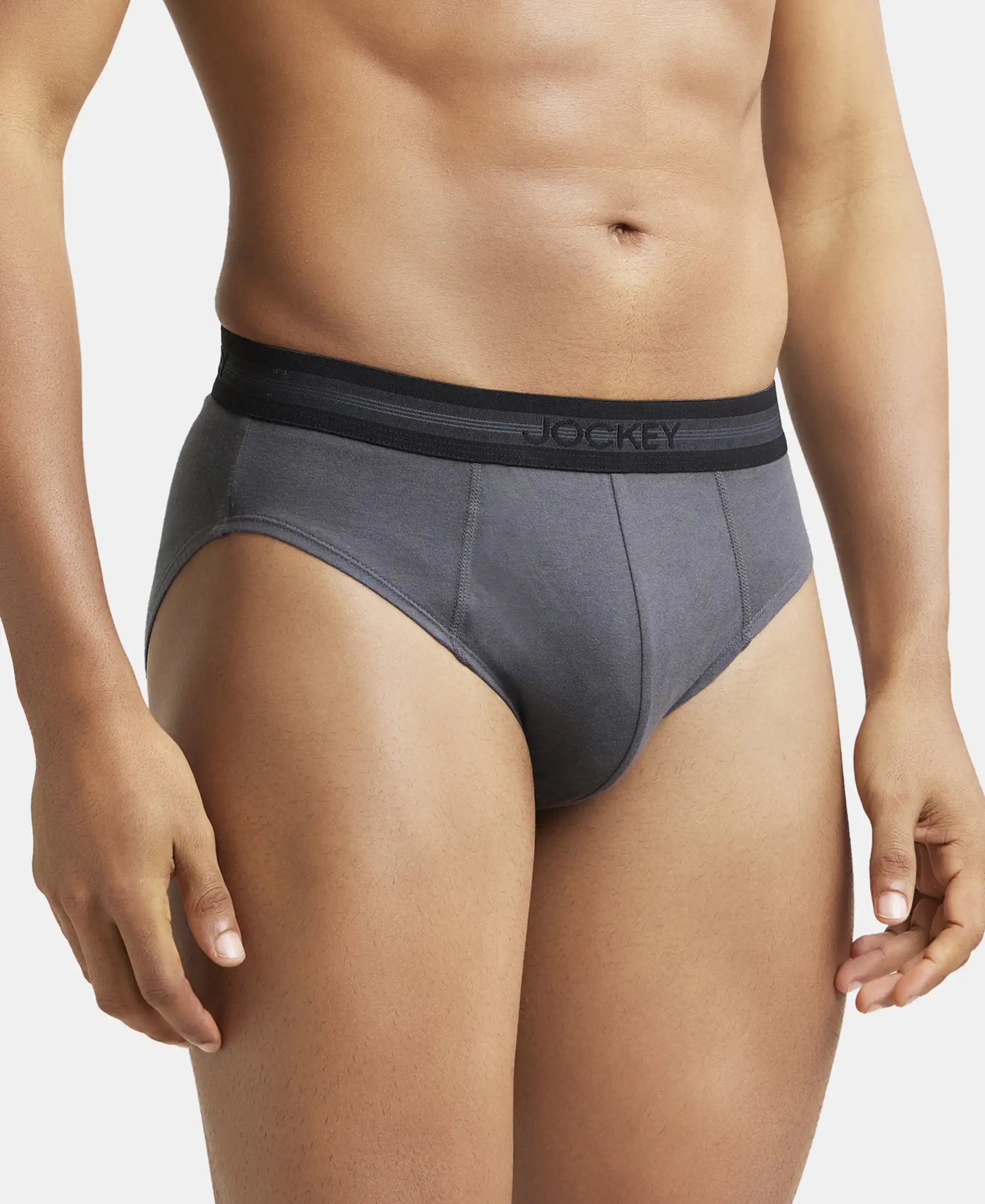 Super Combed Cotton Solid Brief with Stay Fresh Treatment - Asphalt (Pack of 2) - Image 2